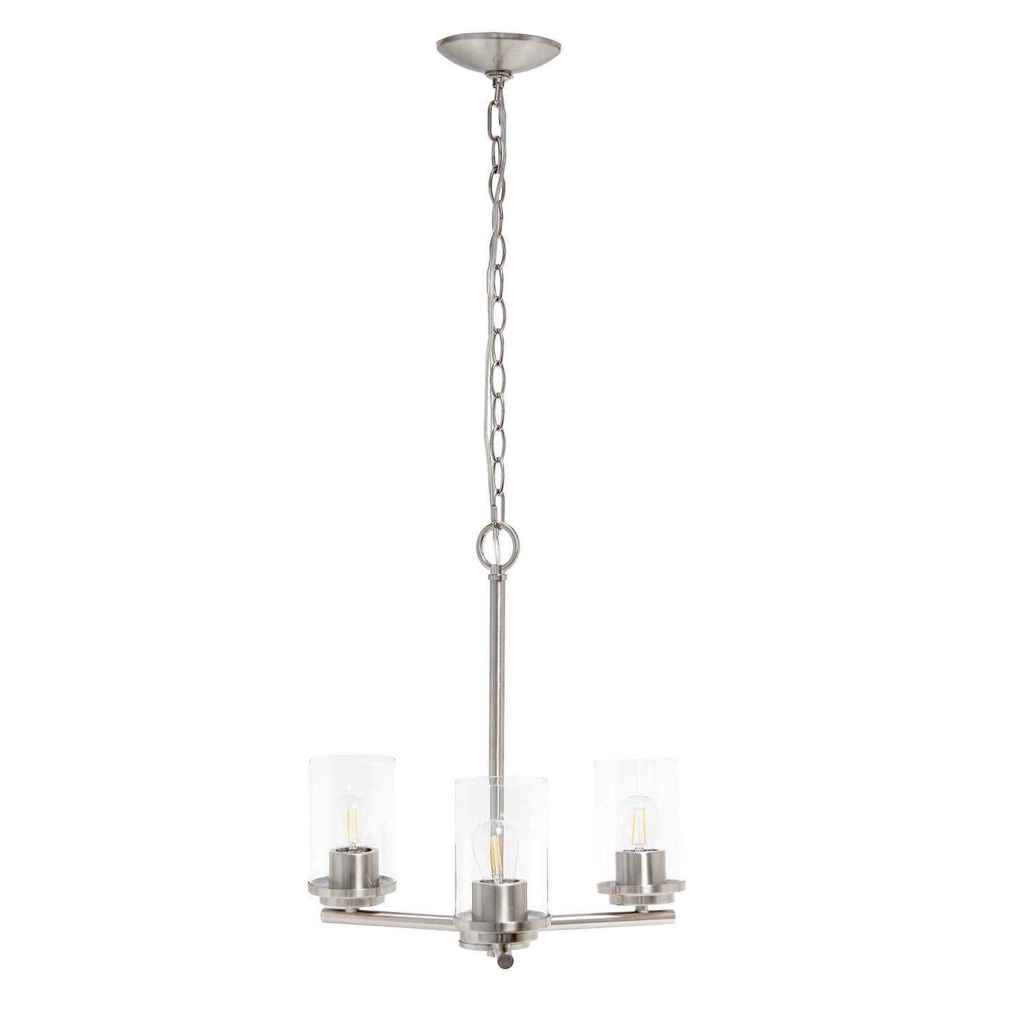 All The Rages Lalia Home 15" Brushed Nickel 3-Light Classic Contemporary Clear Glass & Metal Pendant Light