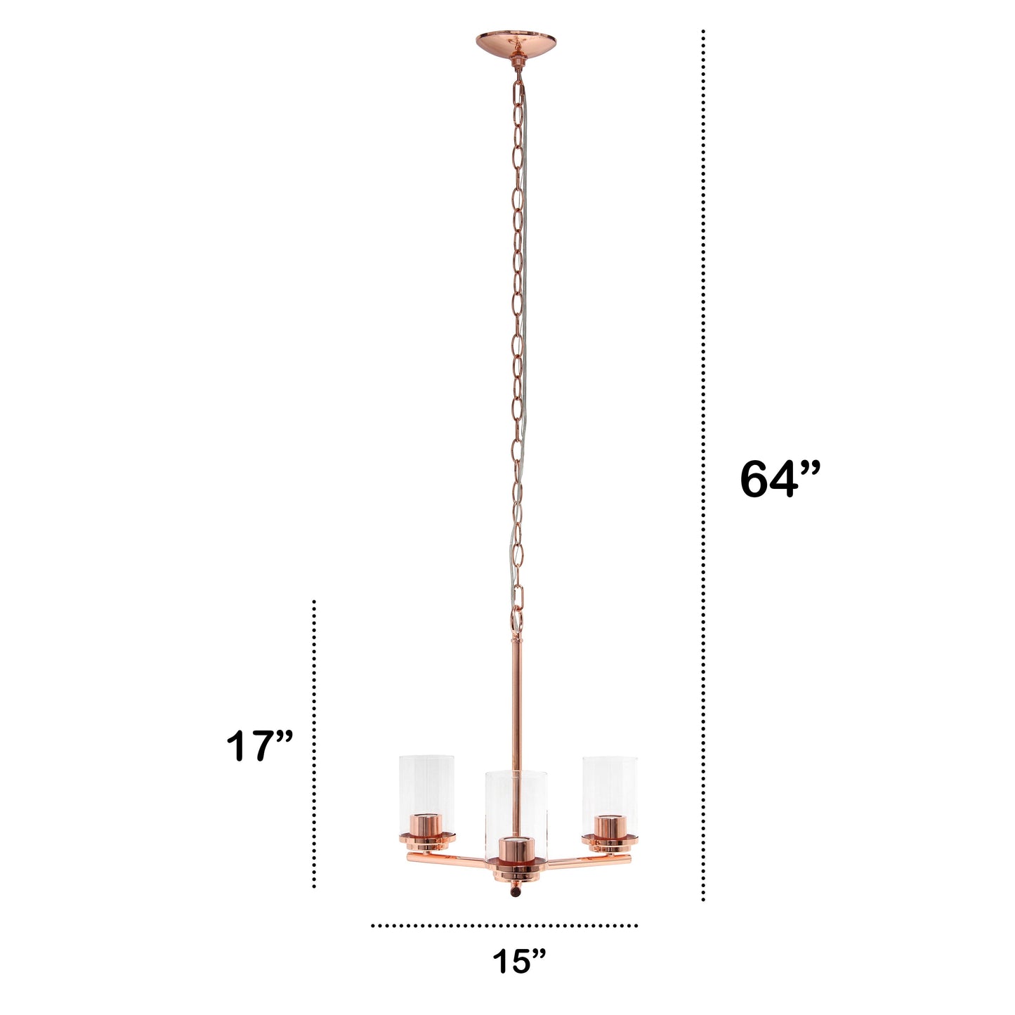 All The Rages Lalia Home 15" Rose Gold 3-Light Classic Contemporary Clear Glass & Metal Pendant Light