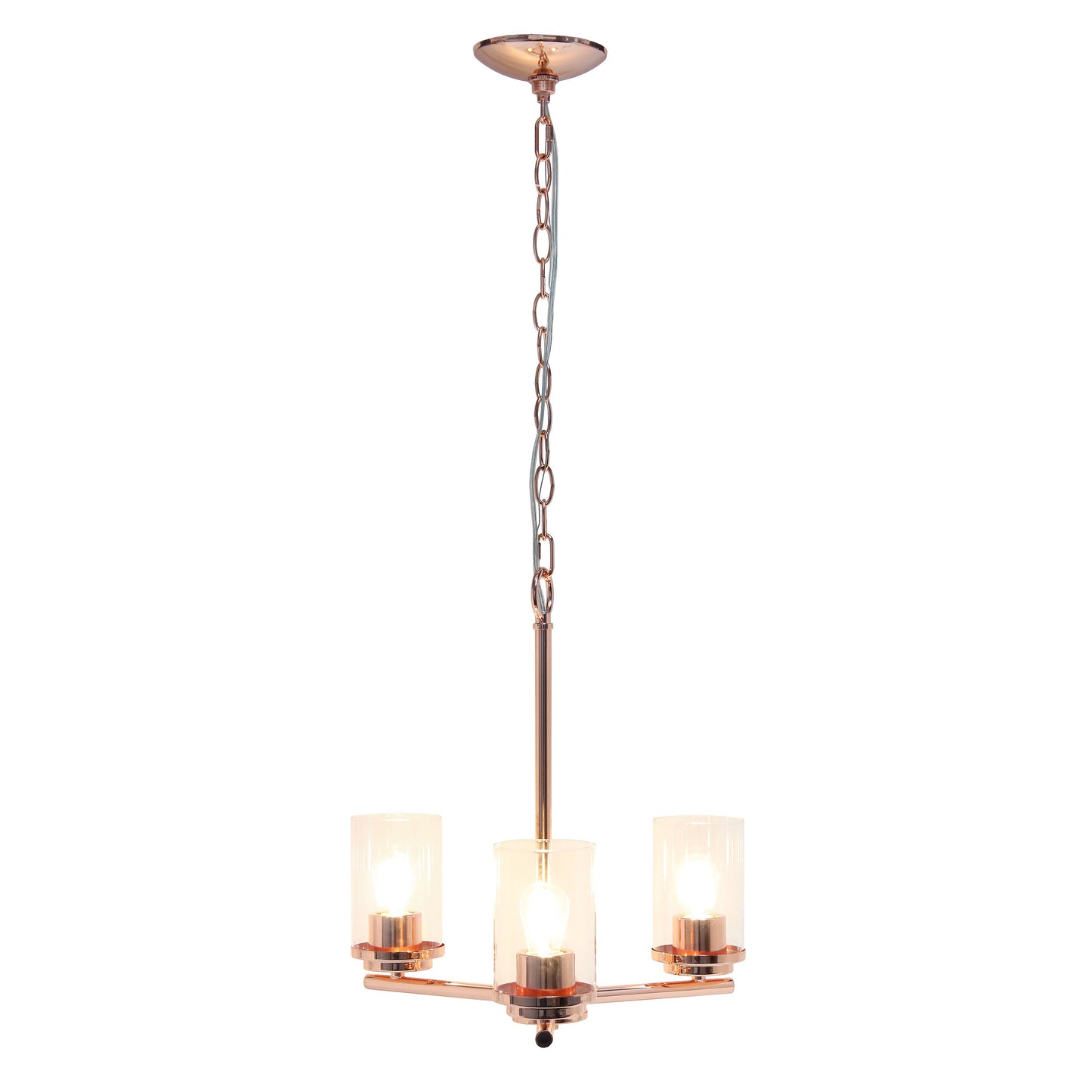 All The Rages Lalia Home 15" Rose Gold 3-Light Classic Contemporary Clear Glass & Metal Pendant Light