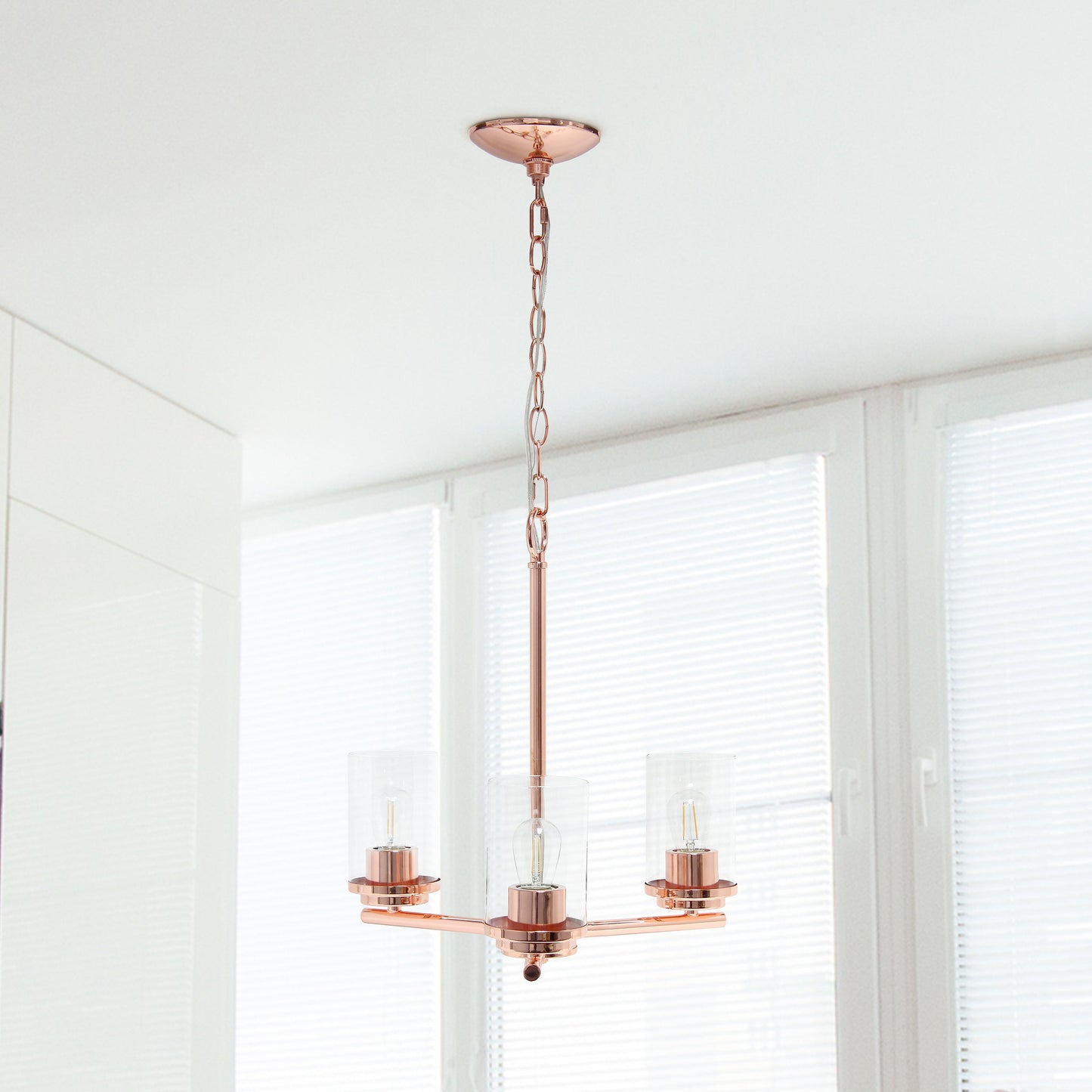 All The Rages Lalia Home 15" Rose Gold 3-Light Classic Contemporary Clear Glass & Metal Pendant Light