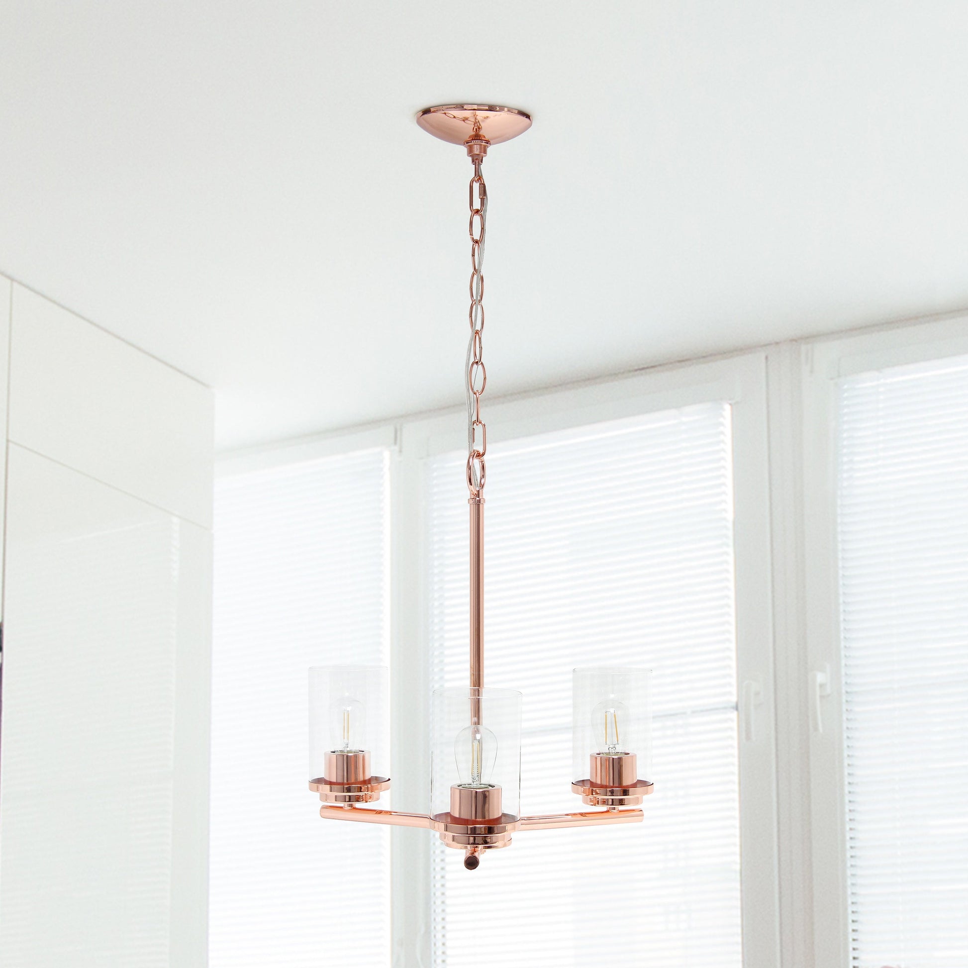 All The Rages Lalia Home 15" Rose Gold 3-Light Classic Contemporary Clear Glass & Metal Pendant Light
