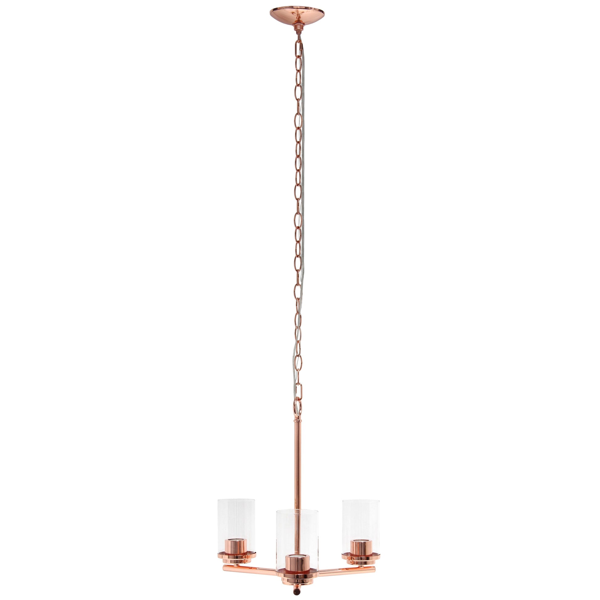 All The Rages Lalia Home 15" Rose Gold 3-Light Classic Contemporary Clear Glass & Metal Pendant Light