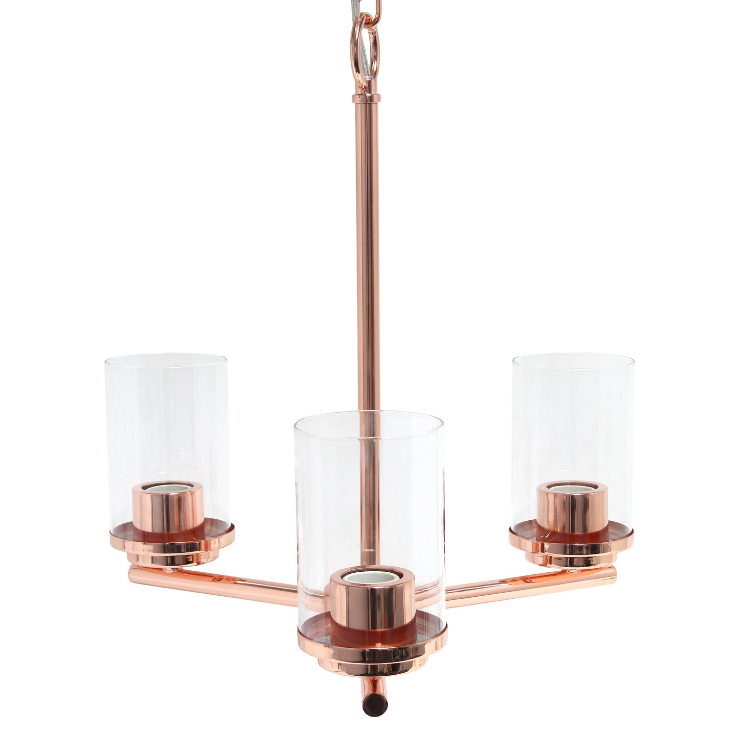 All The Rages Lalia Home 15" Rose Gold 3-Light Classic Contemporary Clear Glass & Metal Pendant Light
