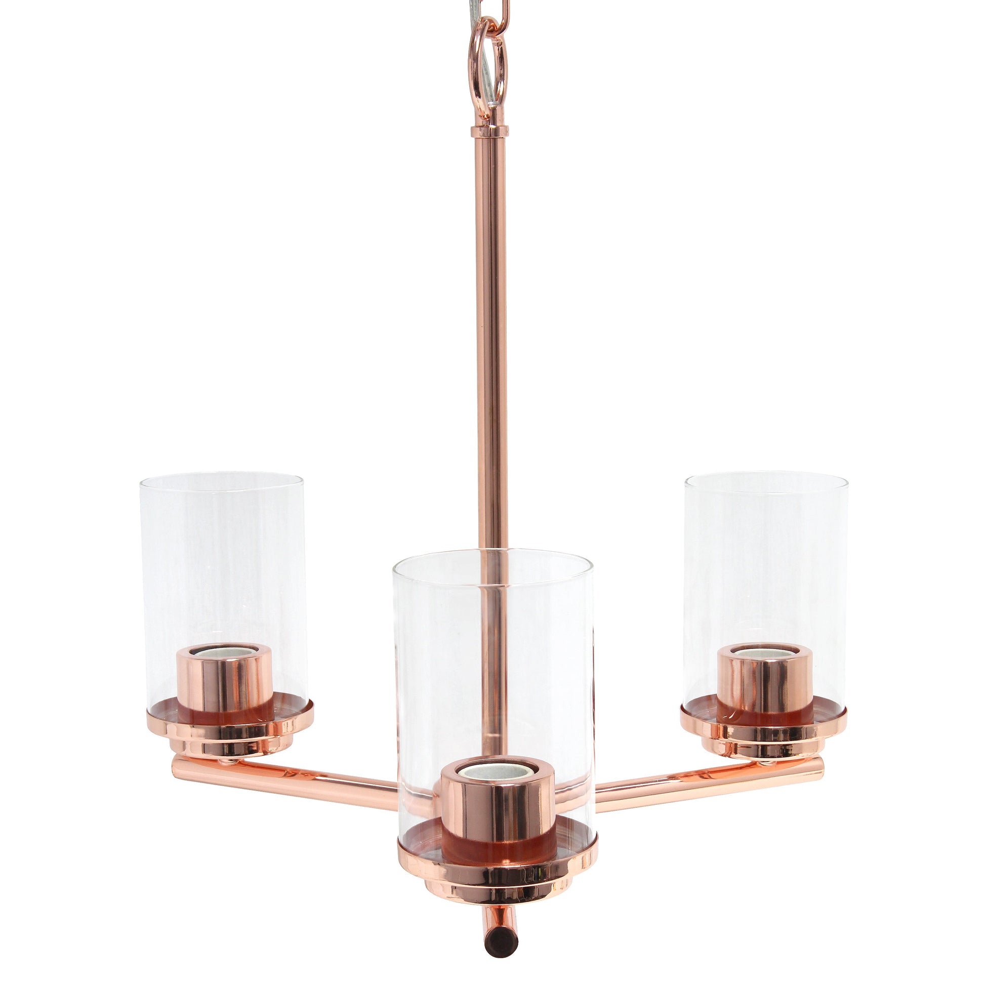 All The Rages Lalia Home 15" Rose Gold 3-Light Classic Contemporary Clear Glass & Metal Pendant Light