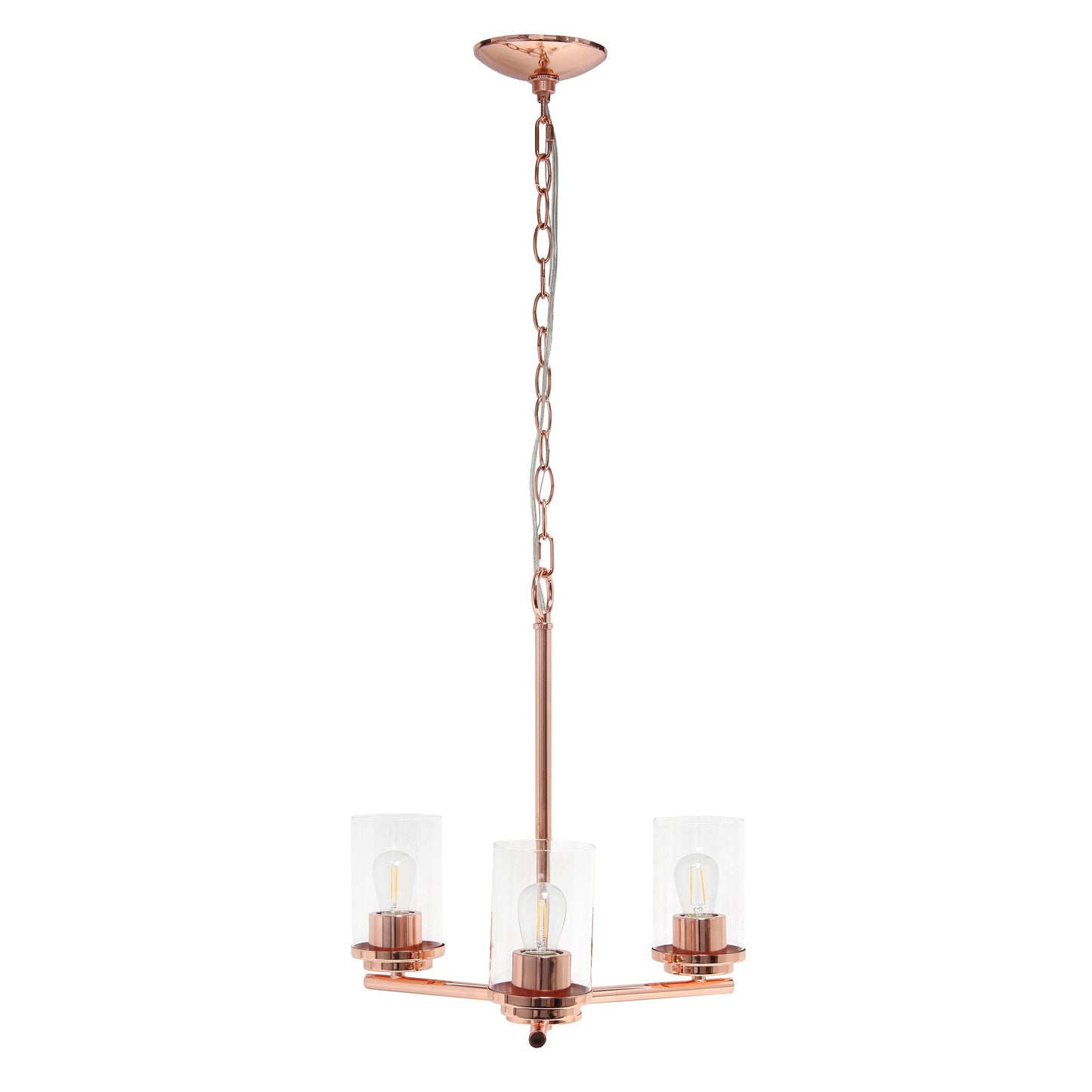 All The Rages Lalia Home 15" Rose Gold 3-Light Classic Contemporary Clear Glass & Metal Pendant Light
