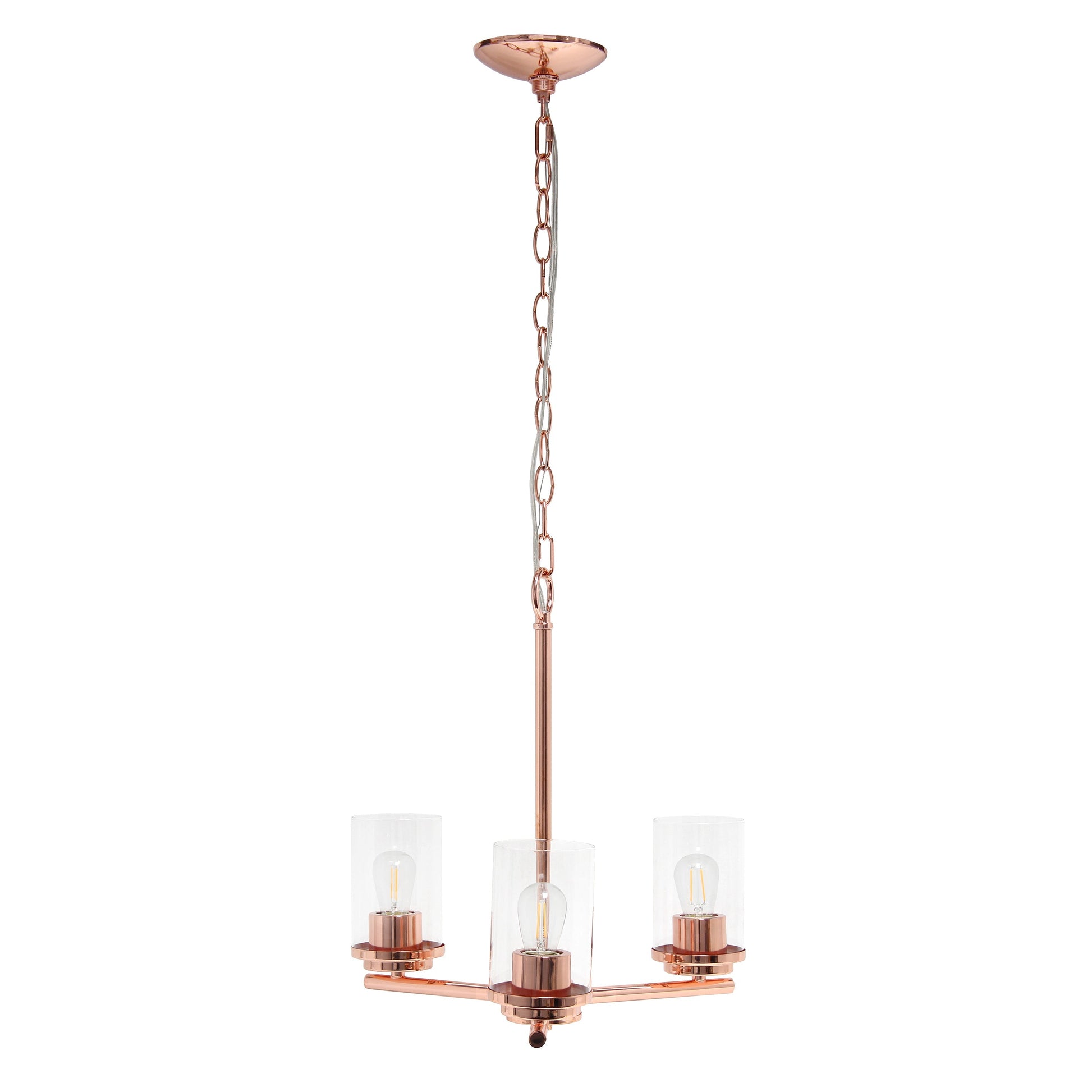 All The Rages Lalia Home 15" Rose Gold 3-Light Classic Contemporary Clear Glass & Metal Pendant Light