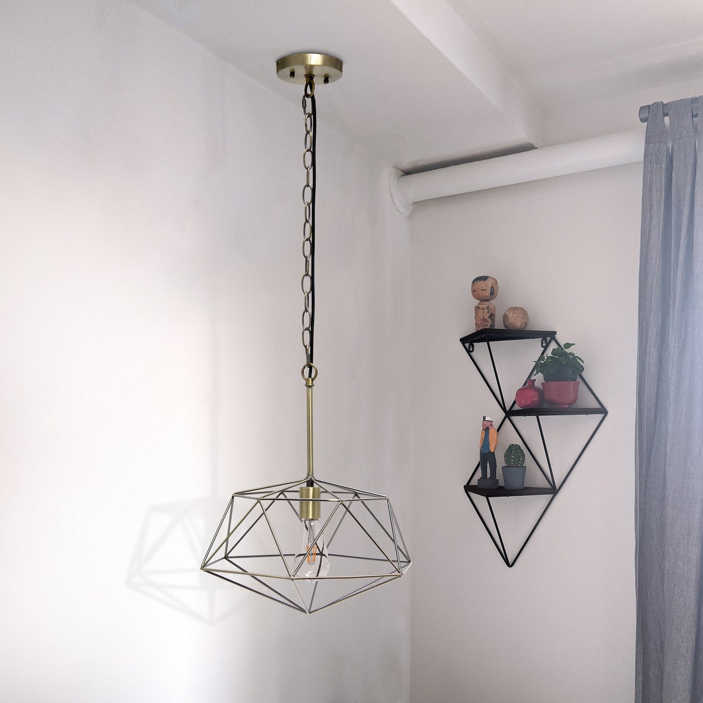 All The Rages Lalia Home 16" Antique Brass Modern Metal Wire Paragon Hanging Pendant Light