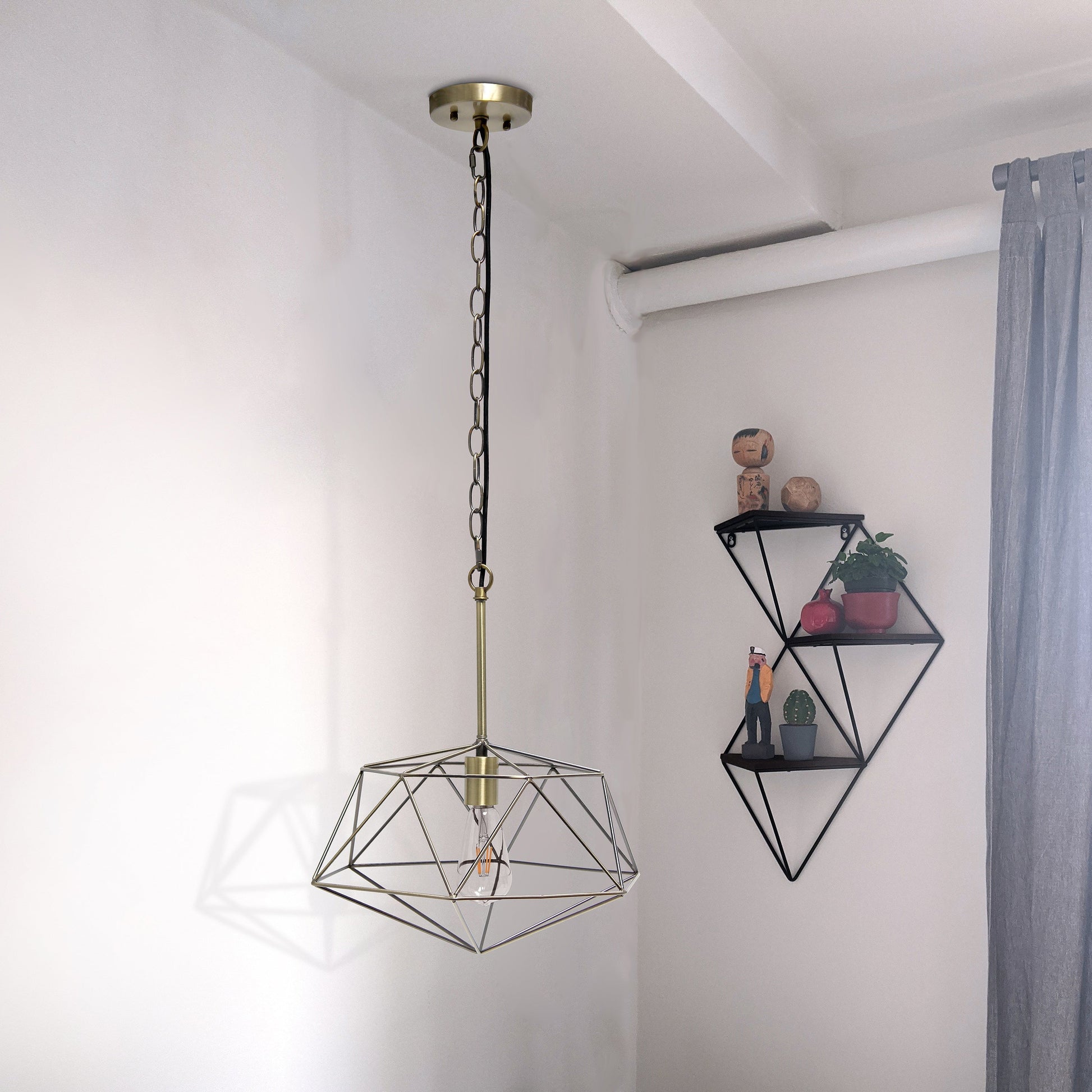 All The Rages Lalia Home 16" Antique Brass Modern Metal Wire Paragon Hanging Pendant Light