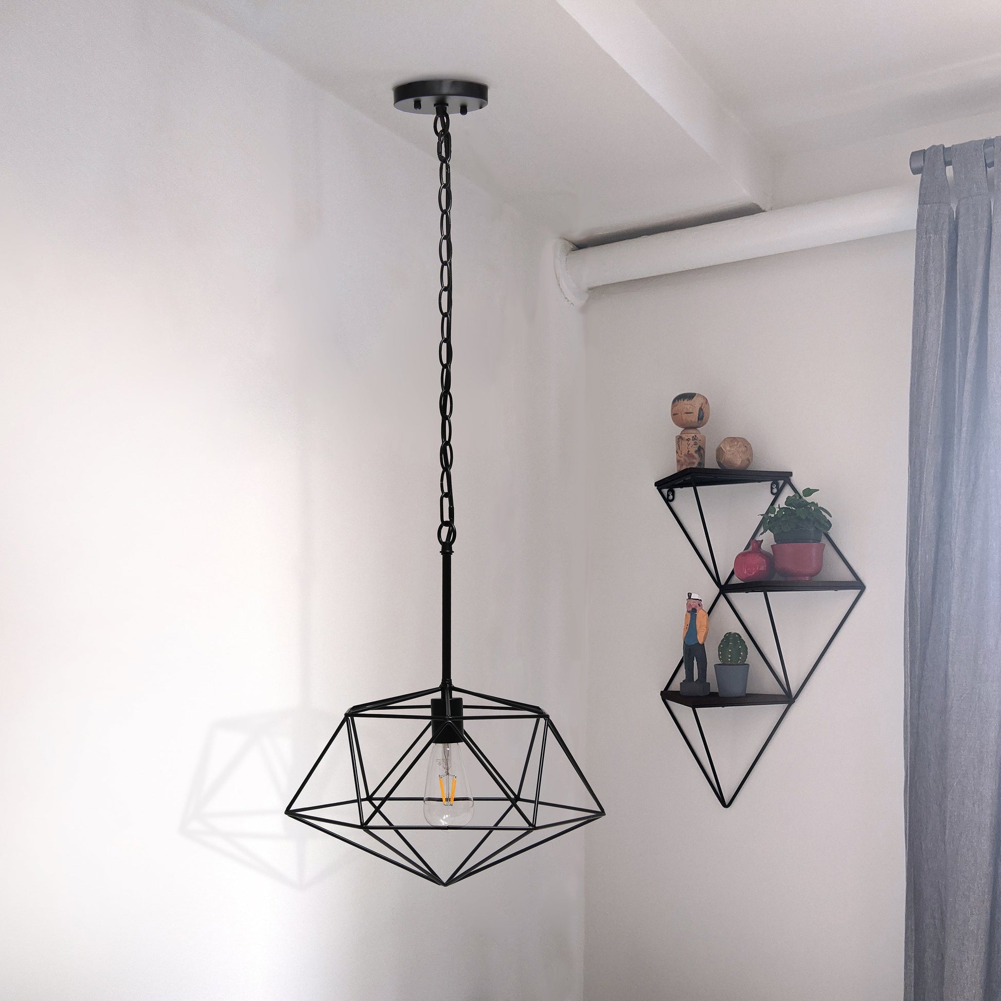 All The Rages Lalia Home 16" Black Modern Metal Wire Paragon Hanging Pendant Light