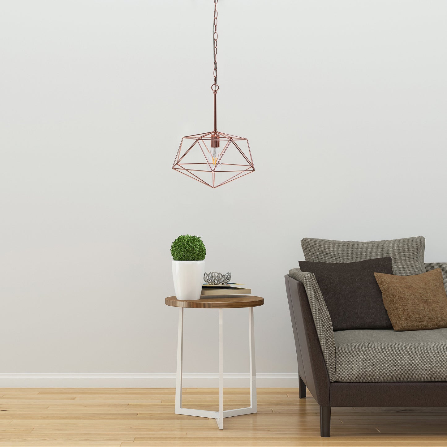 All The Rages Lalia Home 16" Rose Gold Modern Metal Wire Paragon Hanging Pendant Light