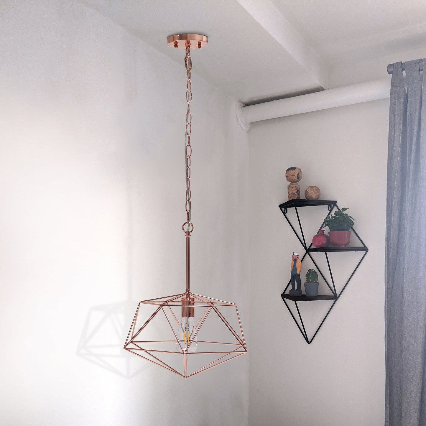 All The Rages Lalia Home 16" Rose Gold Modern Metal Wire Paragon Hanging Pendant Light