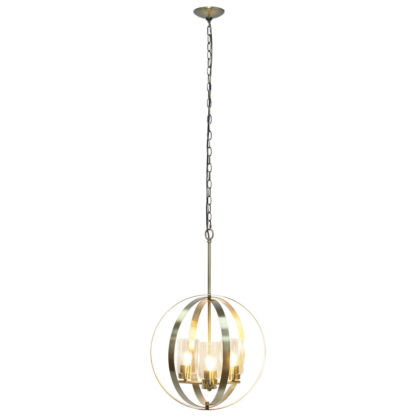 All The Rages Lalia Home 18" Antique Brass 3-Light Adjustable Industrial Globe Metal & Clear Glass Pendant Light