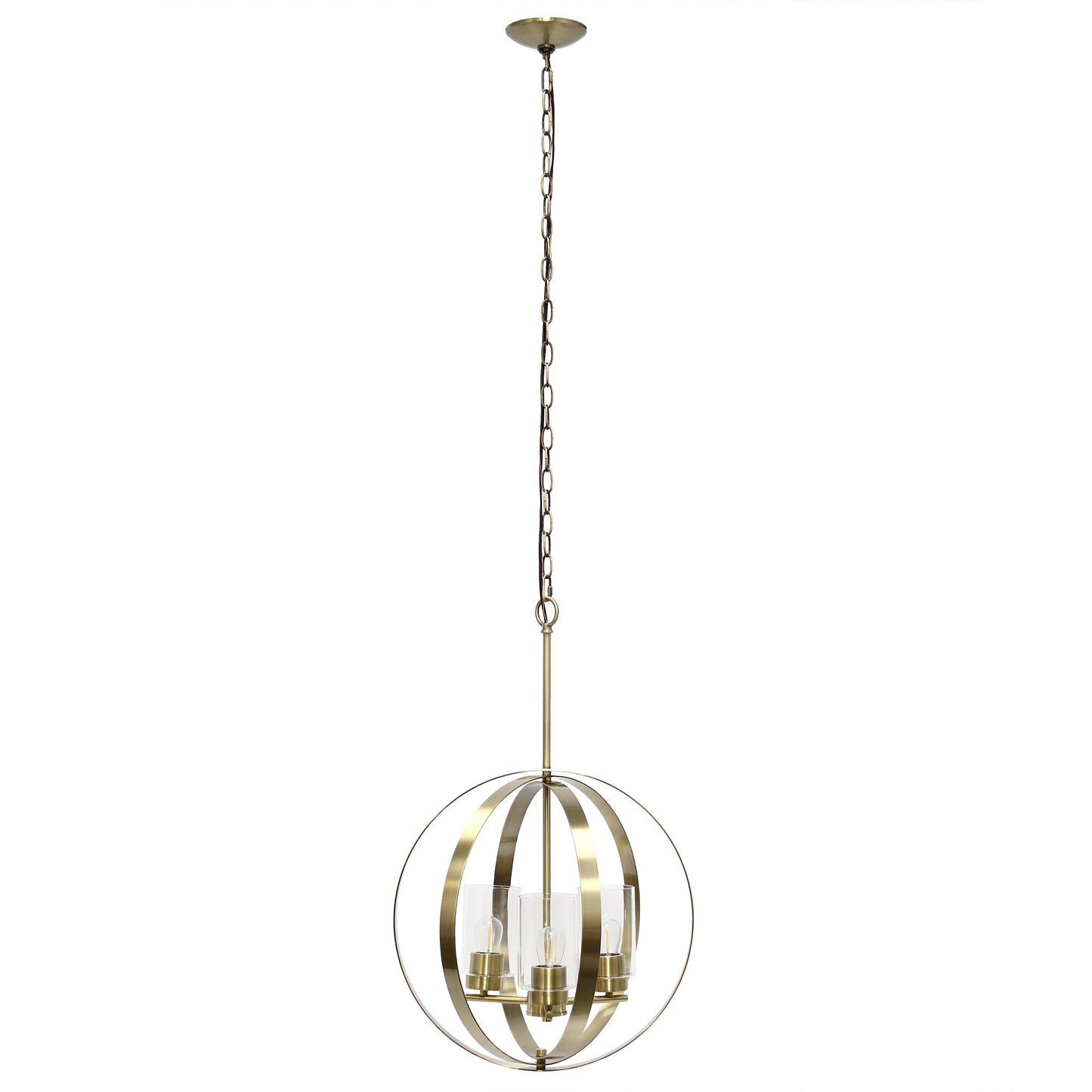 All The Rages Lalia Home 18" Antique Brass 3-Light Adjustable Industrial Globe Metal & Clear Glass Pendant Light