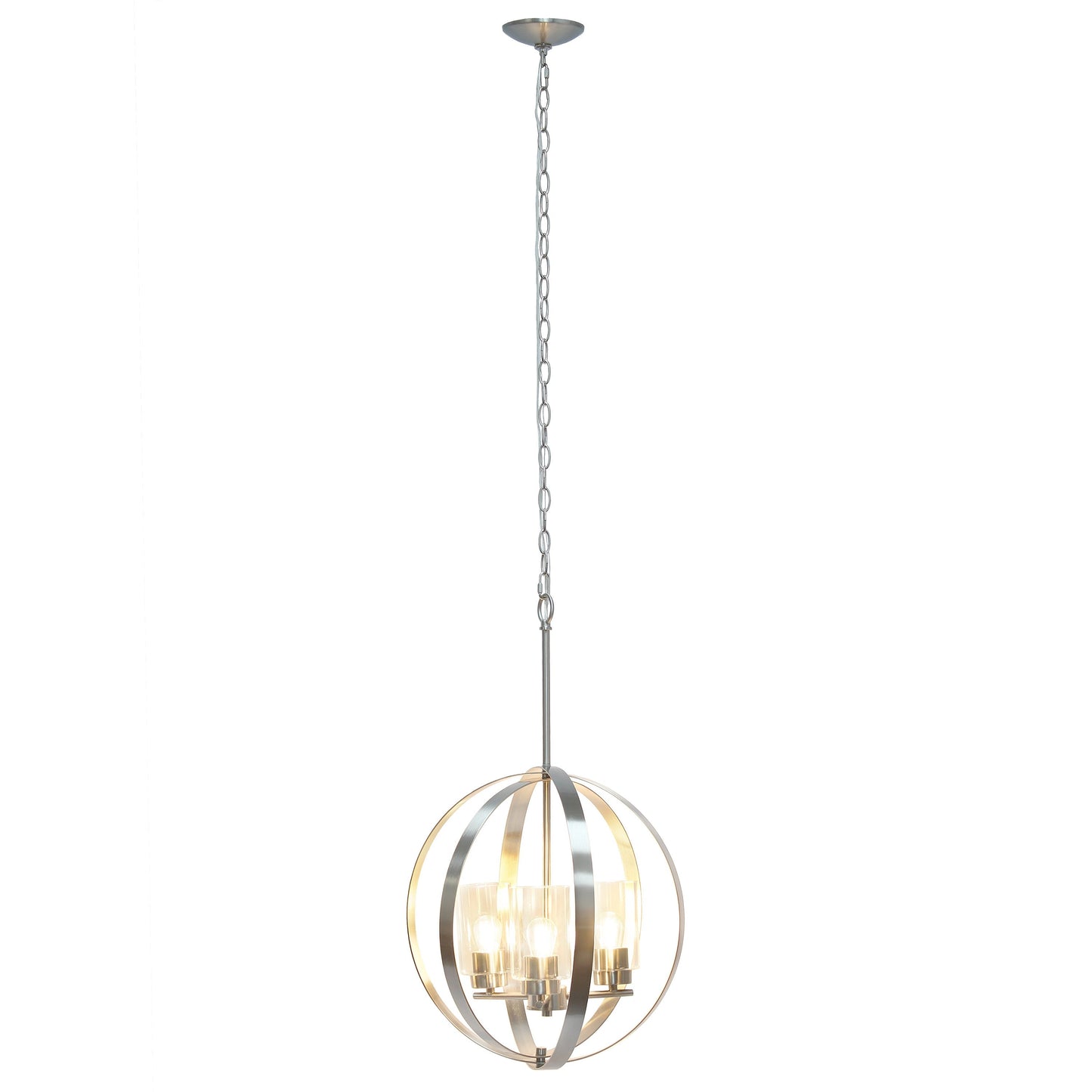 All The Rages Lalia Home 18" Brushed Nickel 3-Light Adjustable Industrial Globe Metal & Clear Glass Pendant Light