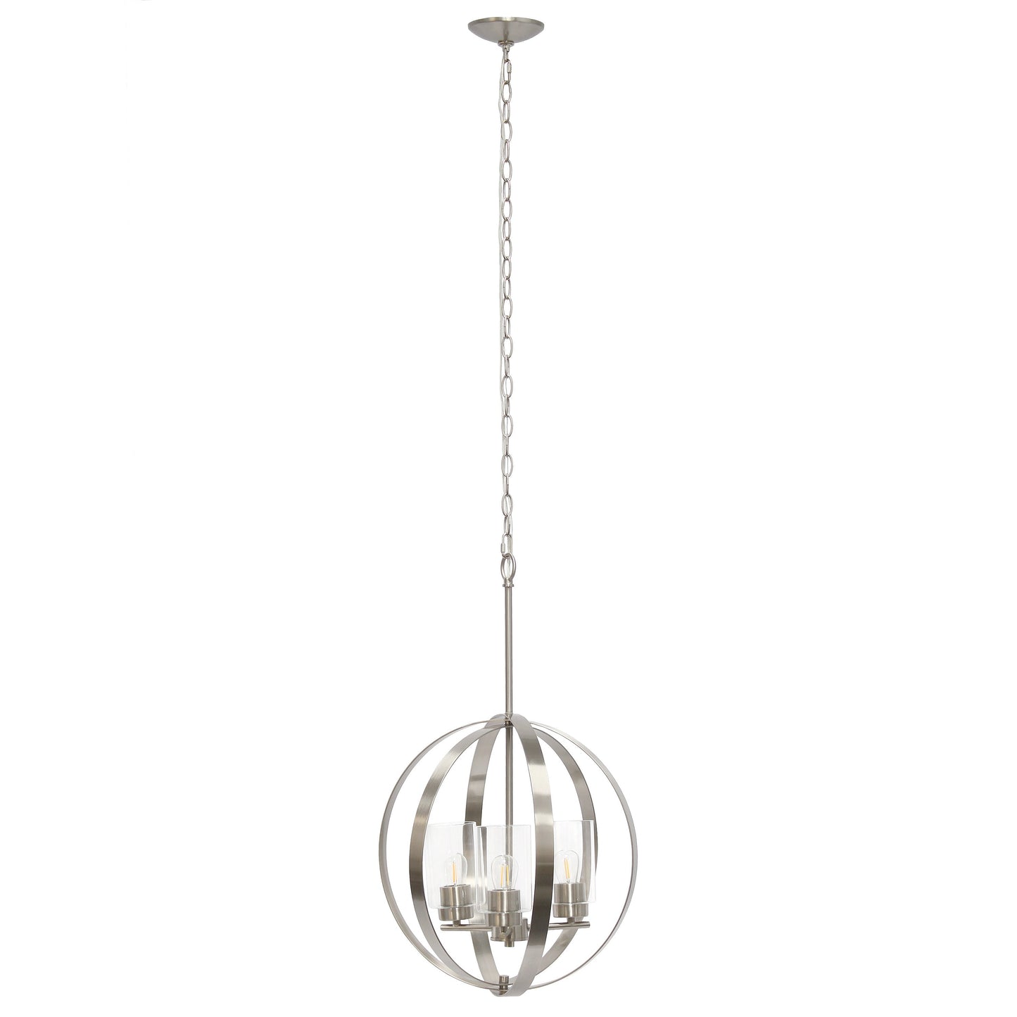 All The Rages Lalia Home 18" Brushed Nickel 3-Light Adjustable Industrial Globe Metal & Clear Glass Pendant Light