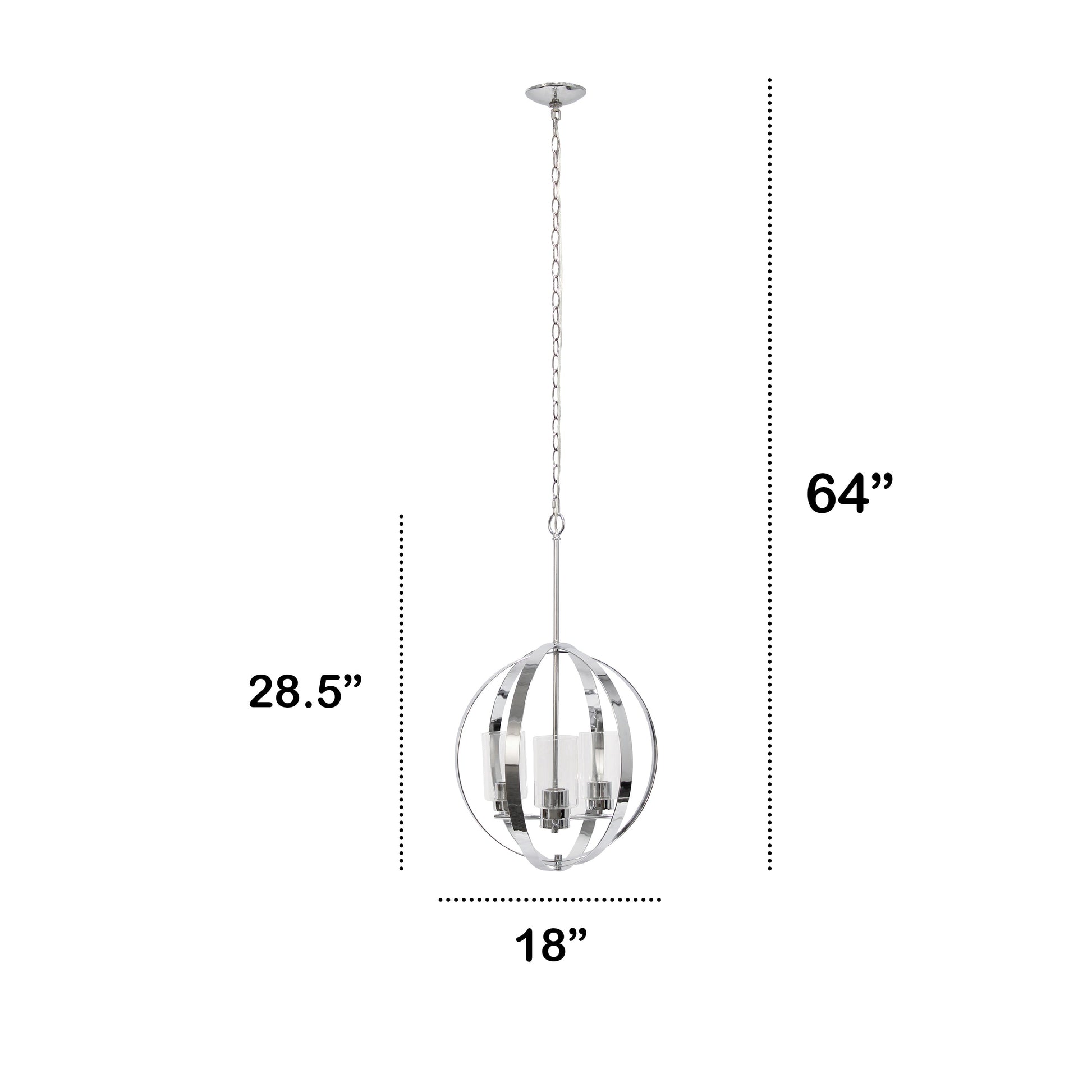 All The Rages Lalia Home 18" Chrome 3-Light Adjustable Industrial Globe Metal & Clear Glass Pendant Light