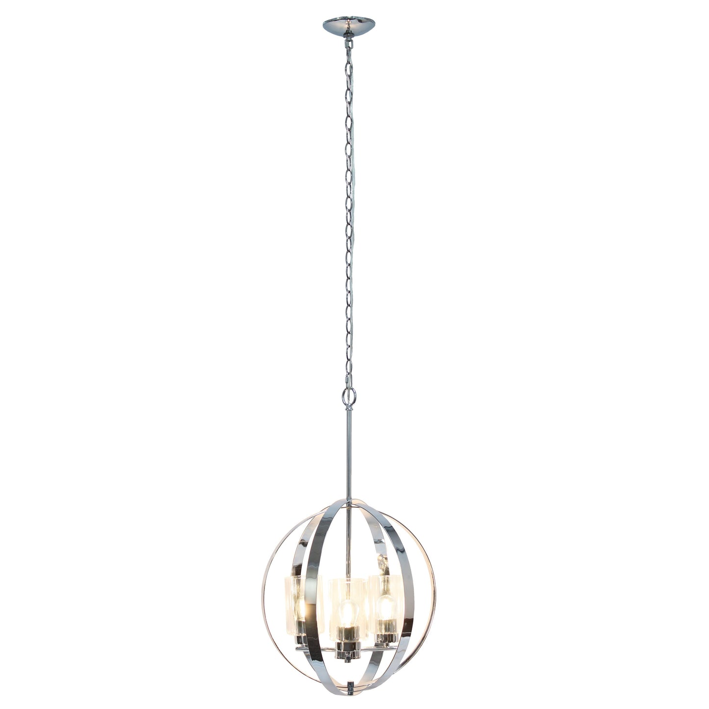 All The Rages Lalia Home 18" Chrome 3-Light Adjustable Industrial Globe Metal & Clear Glass Pendant Light