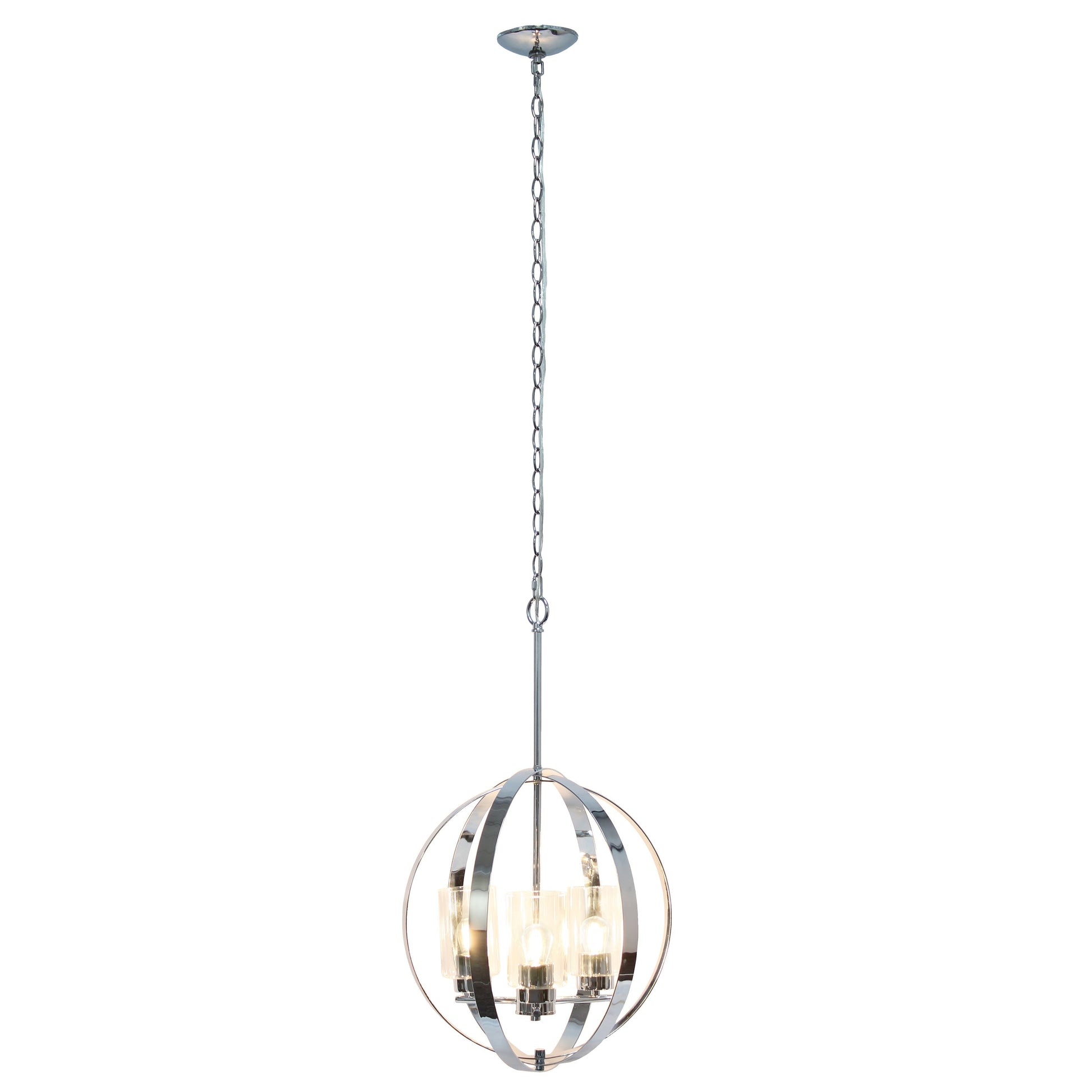 All The Rages Lalia Home 18" Chrome 3-Light Adjustable Industrial Globe Metal & Clear Glass Pendant Light