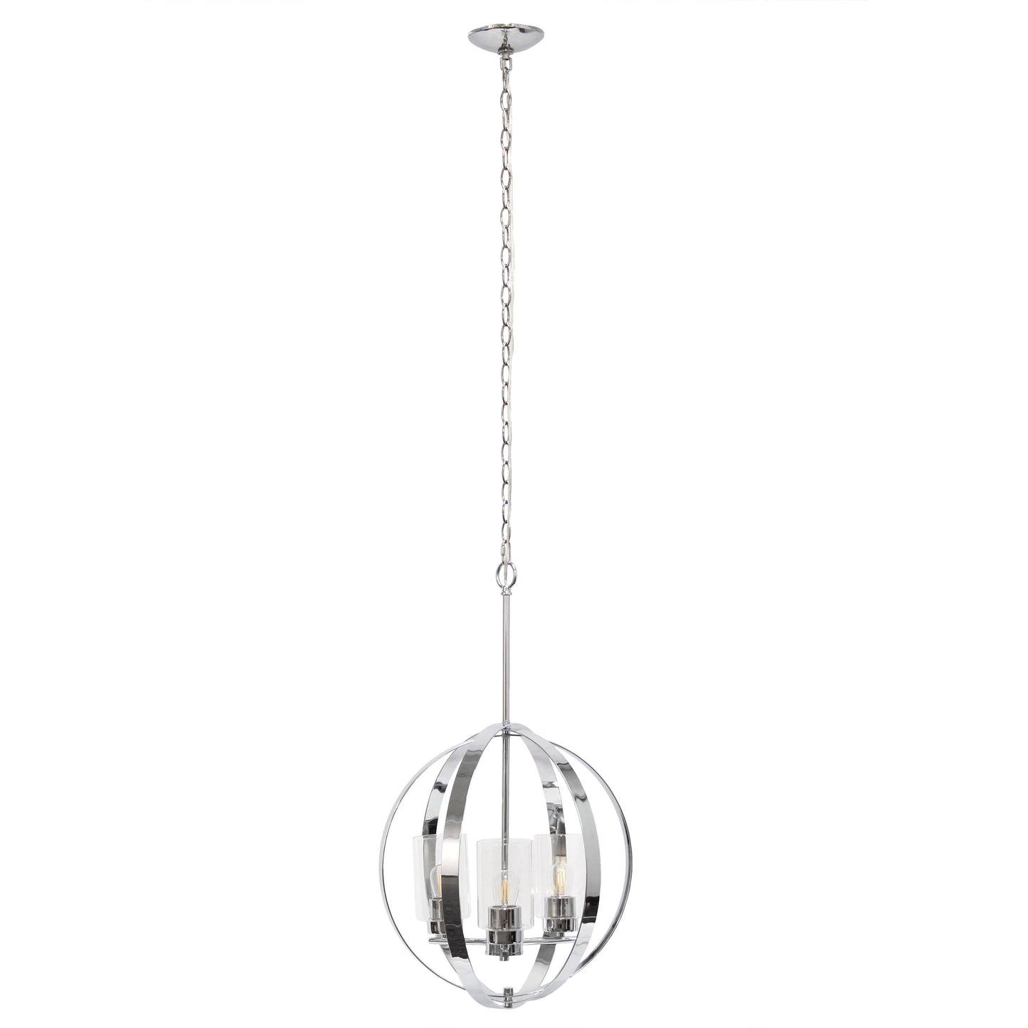 All The Rages Lalia Home 18" Chrome 3-Light Adjustable Industrial Globe Metal & Clear Glass Pendant Light