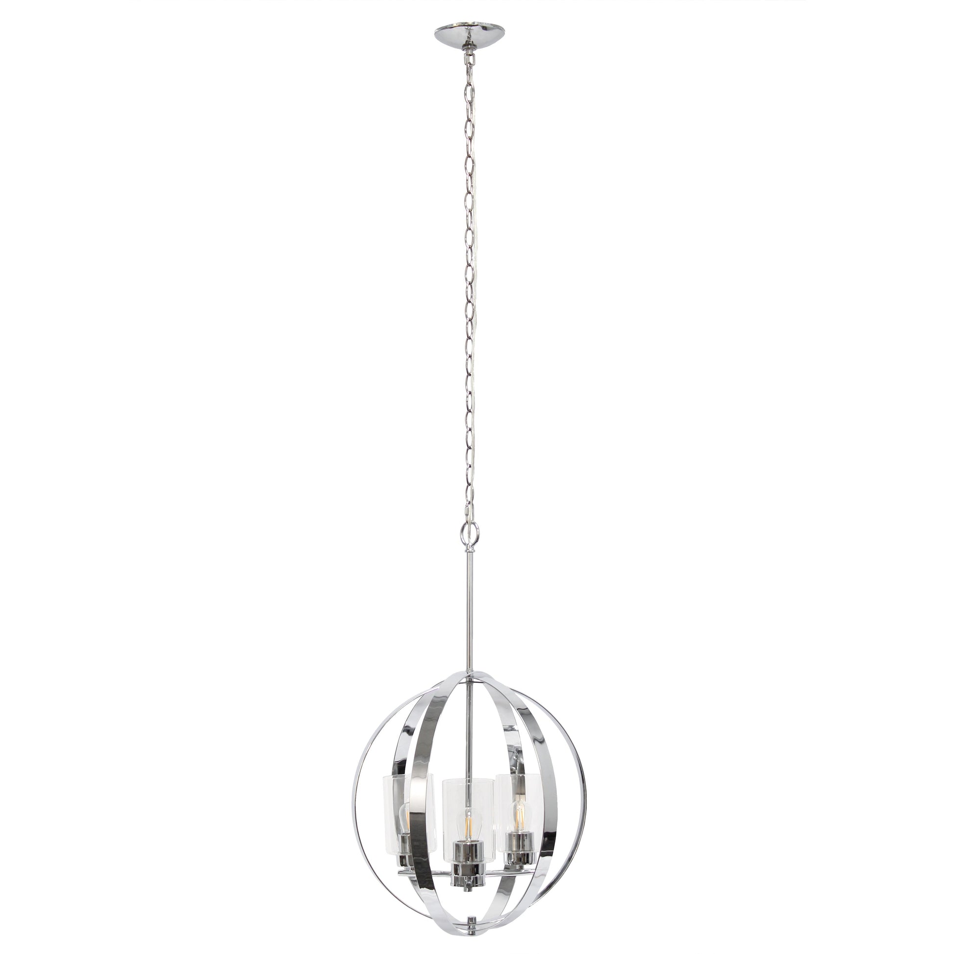All The Rages Lalia Home 18" Chrome 3-Light Adjustable Industrial Globe Metal & Clear Glass Pendant Light