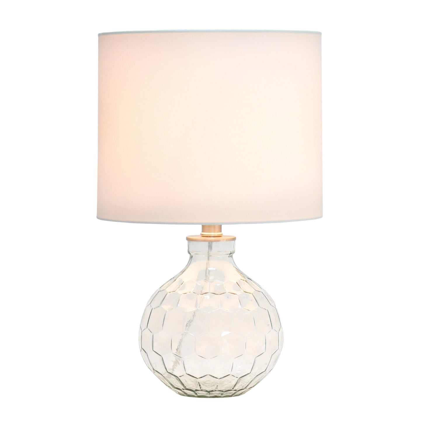 All The Rages Lalia Home 18" Clear Engraved Honeycomb Glass Table Lamp With White Fabric Shade