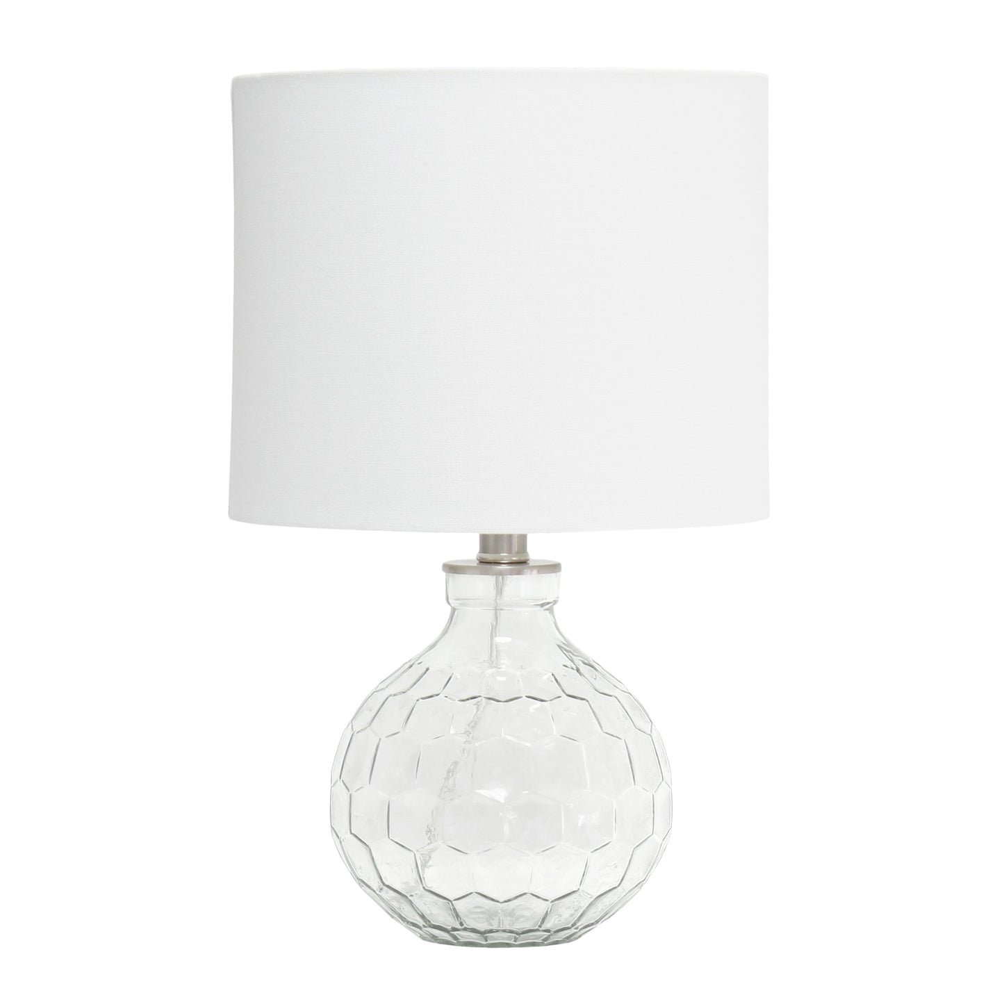 All The Rages Lalia Home 18" Clear Engraved Honeycomb Glass Table Lamp With White Fabric Shade