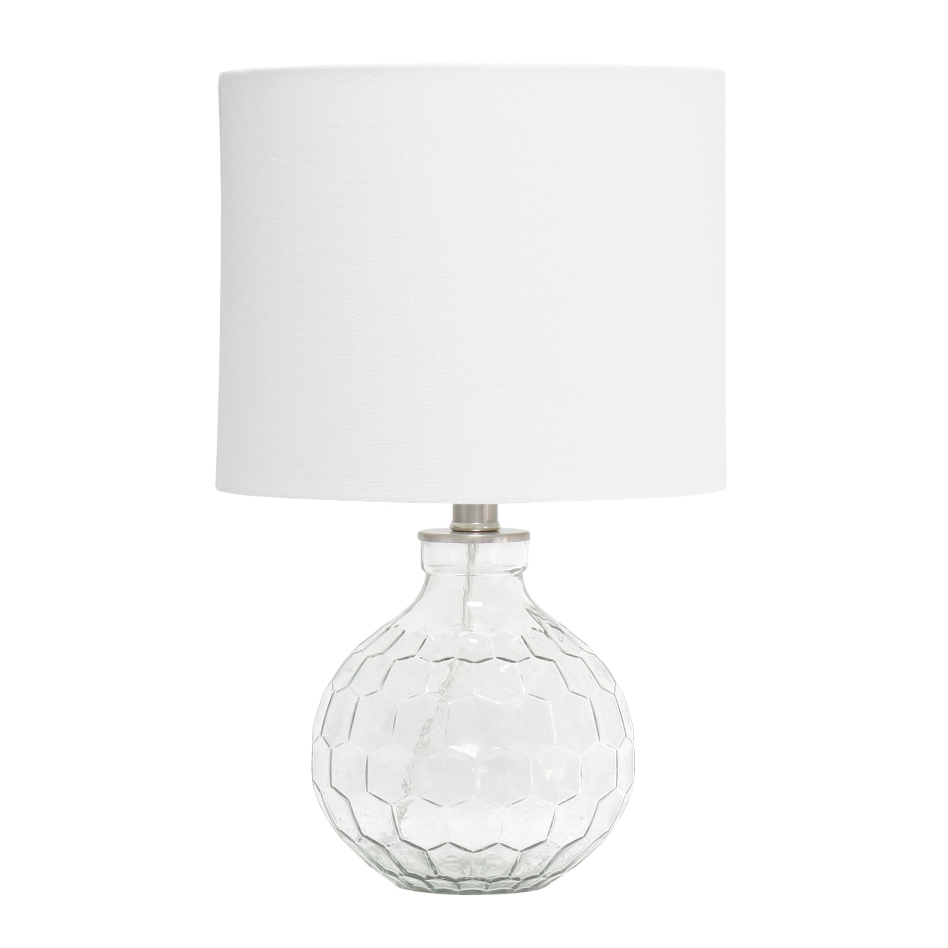 All The Rages Lalia Home 18" Clear Engraved Honeycomb Glass Table Lamp With White Fabric Shade
