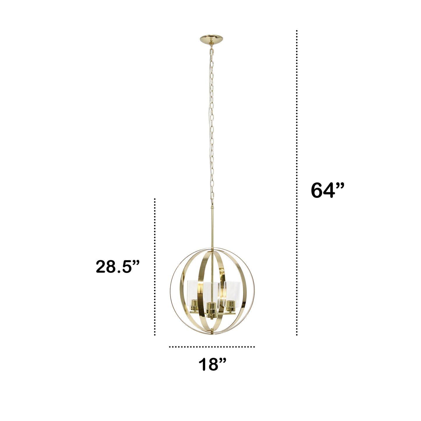 All The Rages Lalia Home 18" Gold 3-Light Adjustable Industrial Globe Metal & Clear Glass Pendant Light