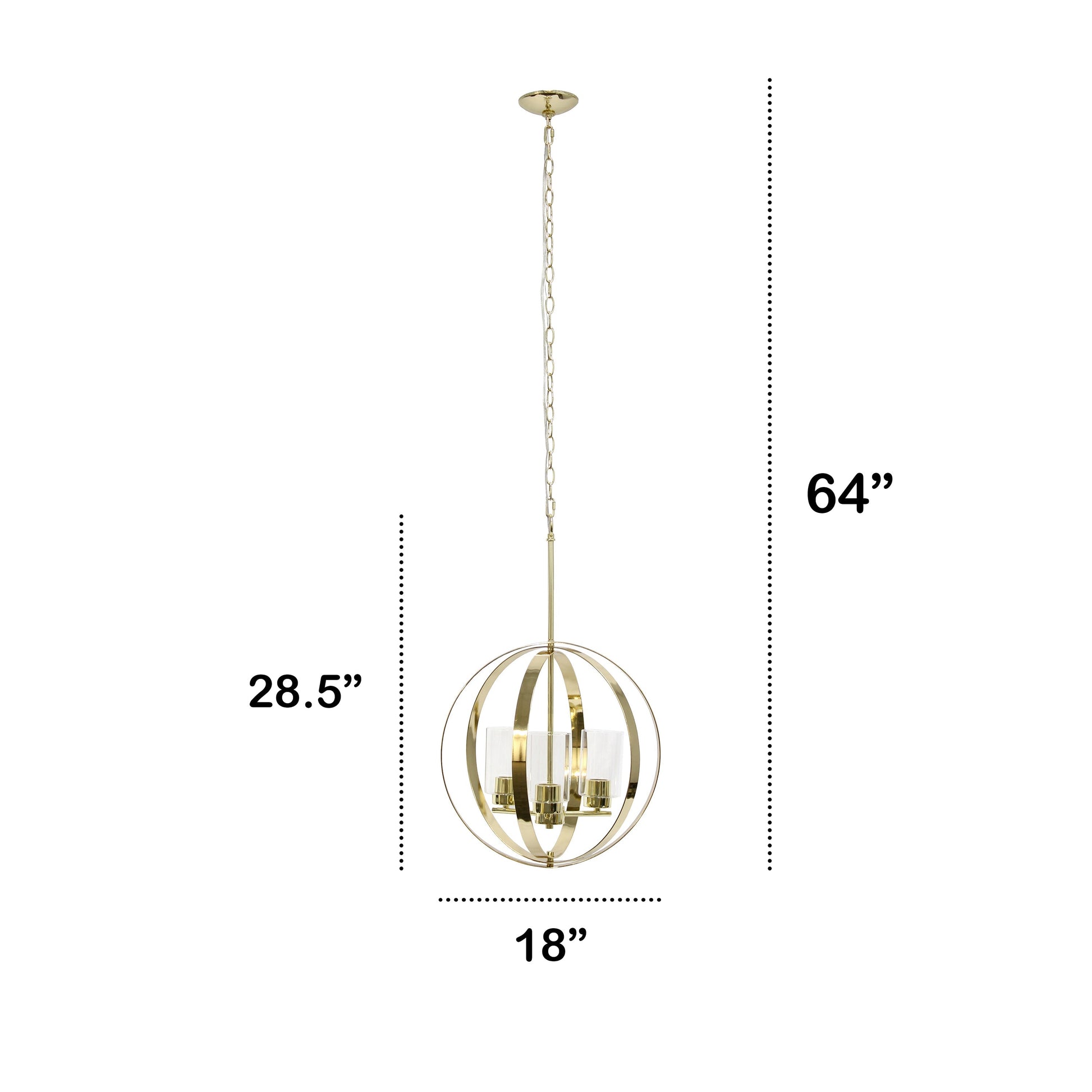 All The Rages Lalia Home 18" Gold 3-Light Adjustable Industrial Globe Metal & Clear Glass Pendant Light