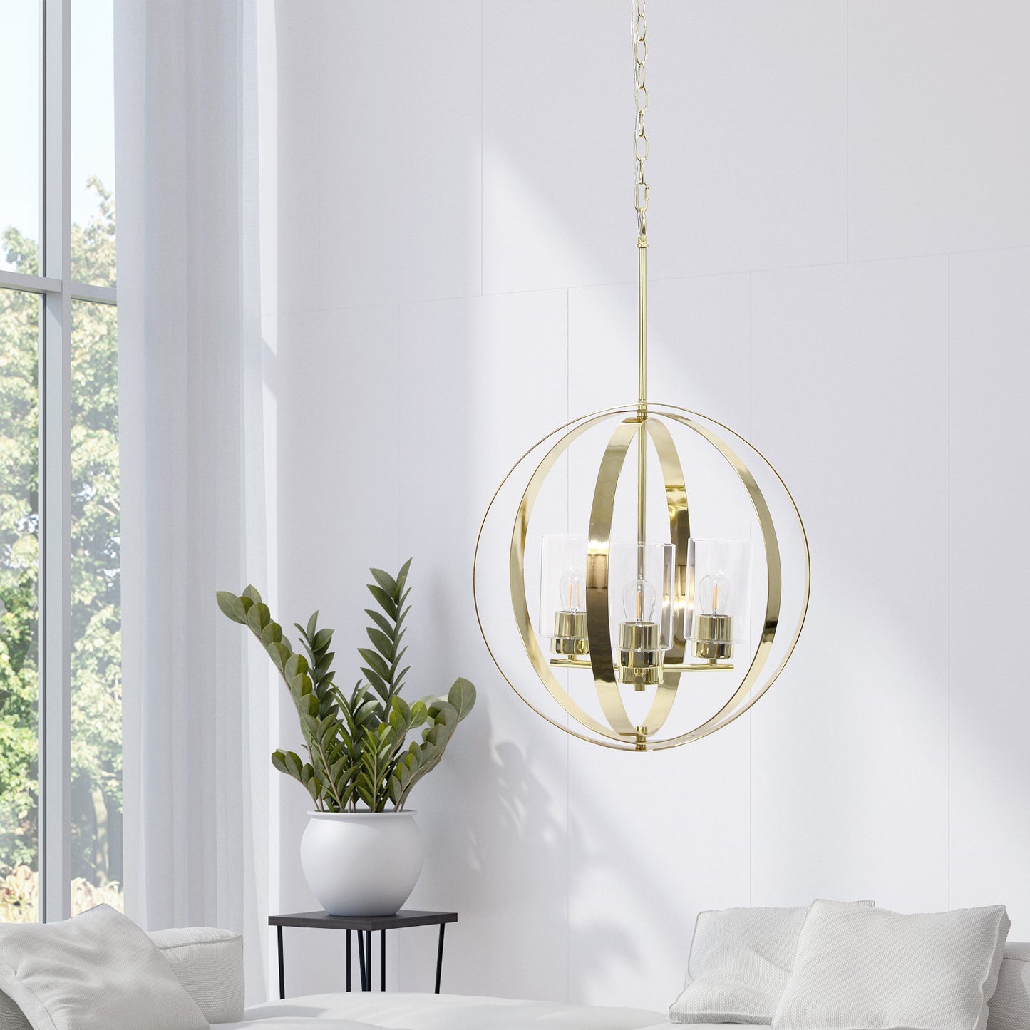 All The Rages Lalia Home 18" Gold 3-Light Adjustable Industrial Globe Metal & Clear Glass Pendant Light