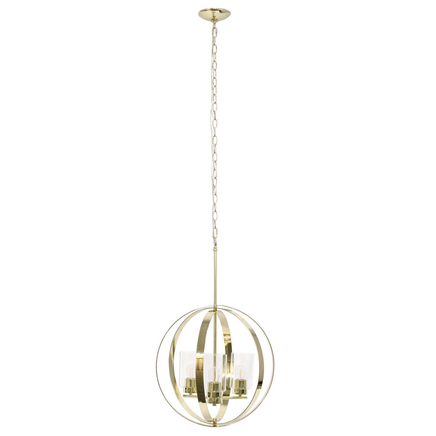 All The Rages Lalia Home 18" Gold 3-Light Adjustable Industrial Globe Metal & Clear Glass Pendant Light