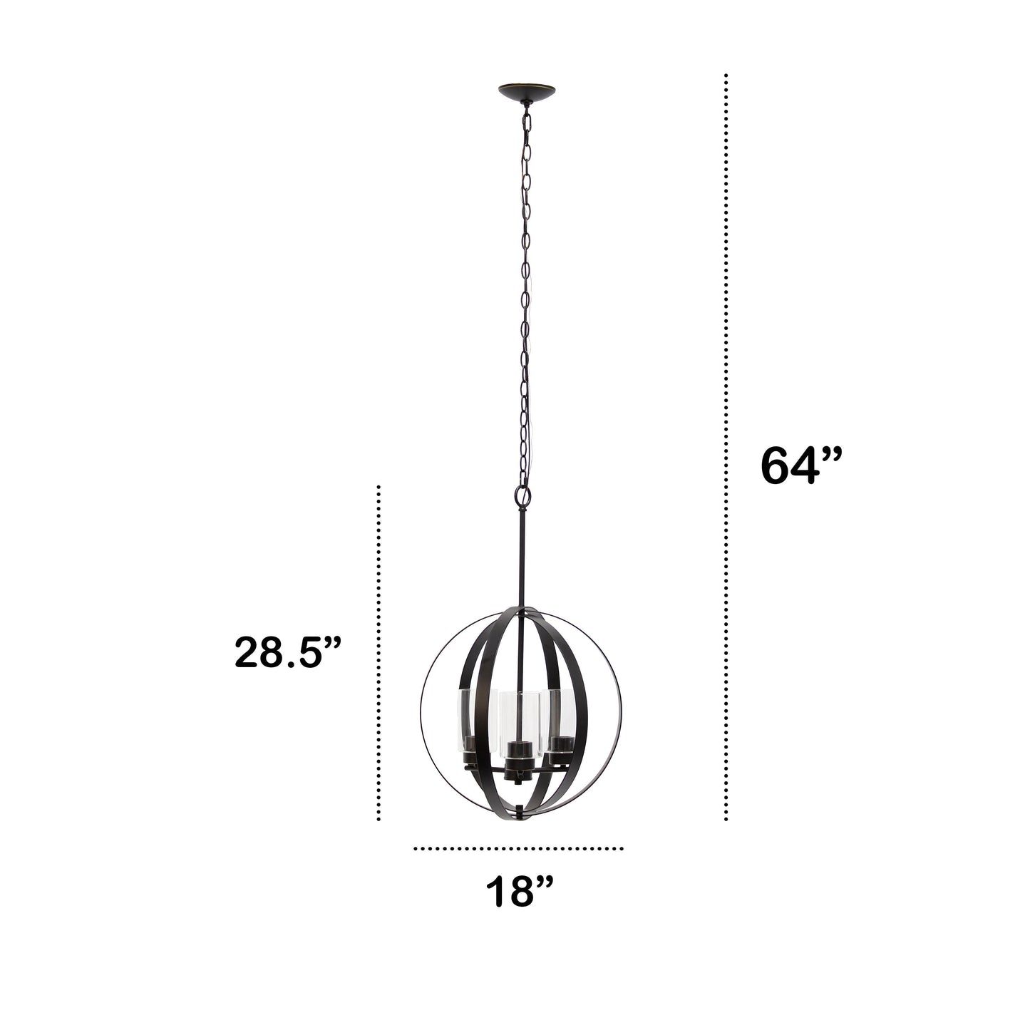 All The Rages Lalia Home 18" Restoration Bronze 3-Light Adjustable Industrial Globe Metal & Clear Glass Pendant Light
