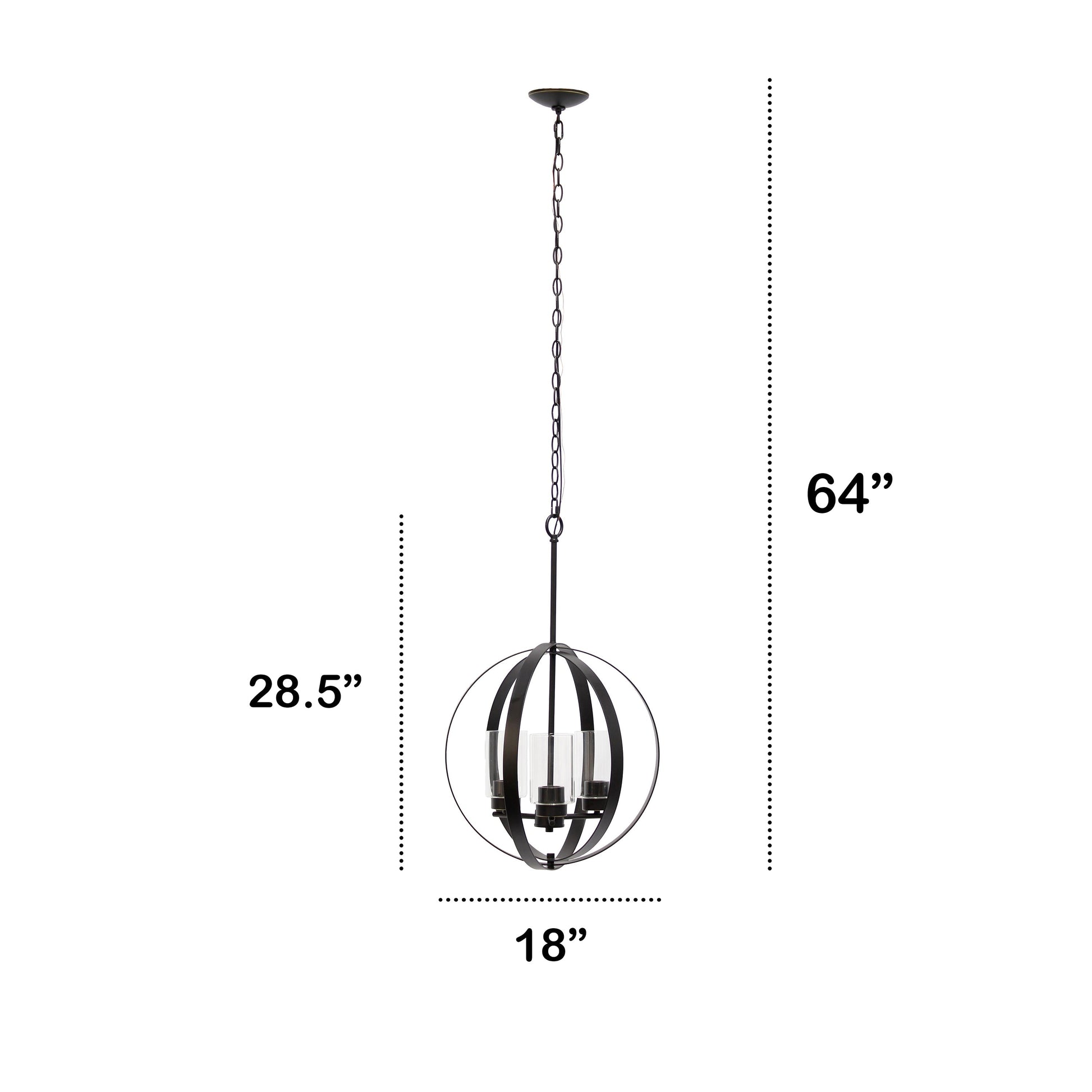 All The Rages Lalia Home 18" Restoration Bronze 3-Light Adjustable Industrial Globe Metal & Clear Glass Pendant Light