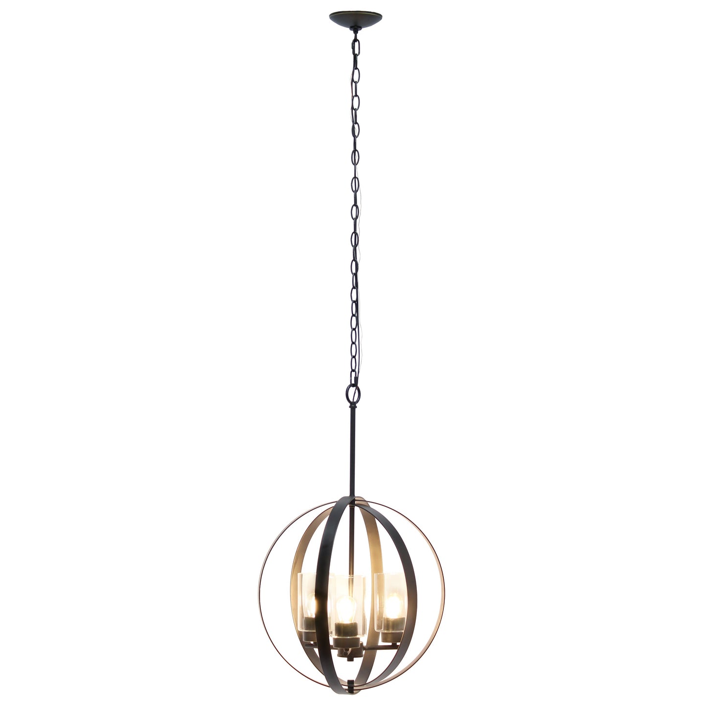 All The Rages Lalia Home 18" Restoration Bronze 3-Light Adjustable Industrial Globe Metal & Clear Glass Pendant Light