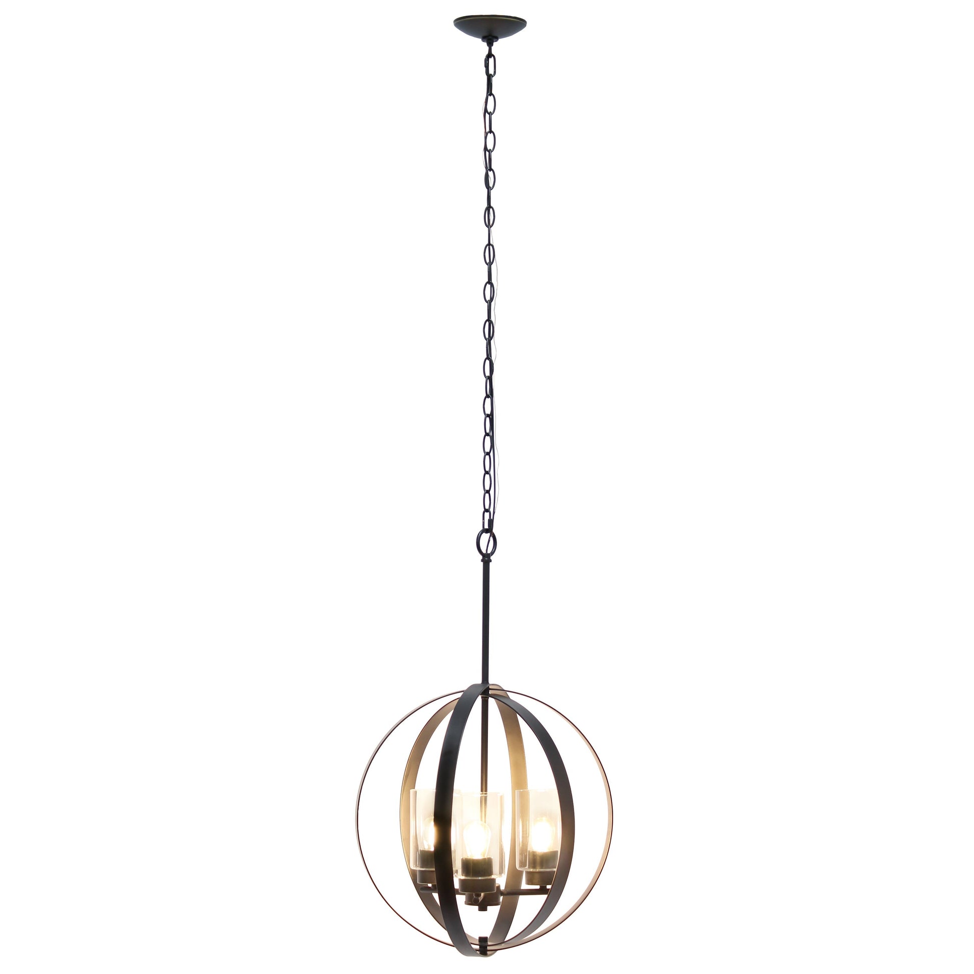 All The Rages Lalia Home 18" Restoration Bronze 3-Light Adjustable Industrial Globe Metal & Clear Glass Pendant Light
