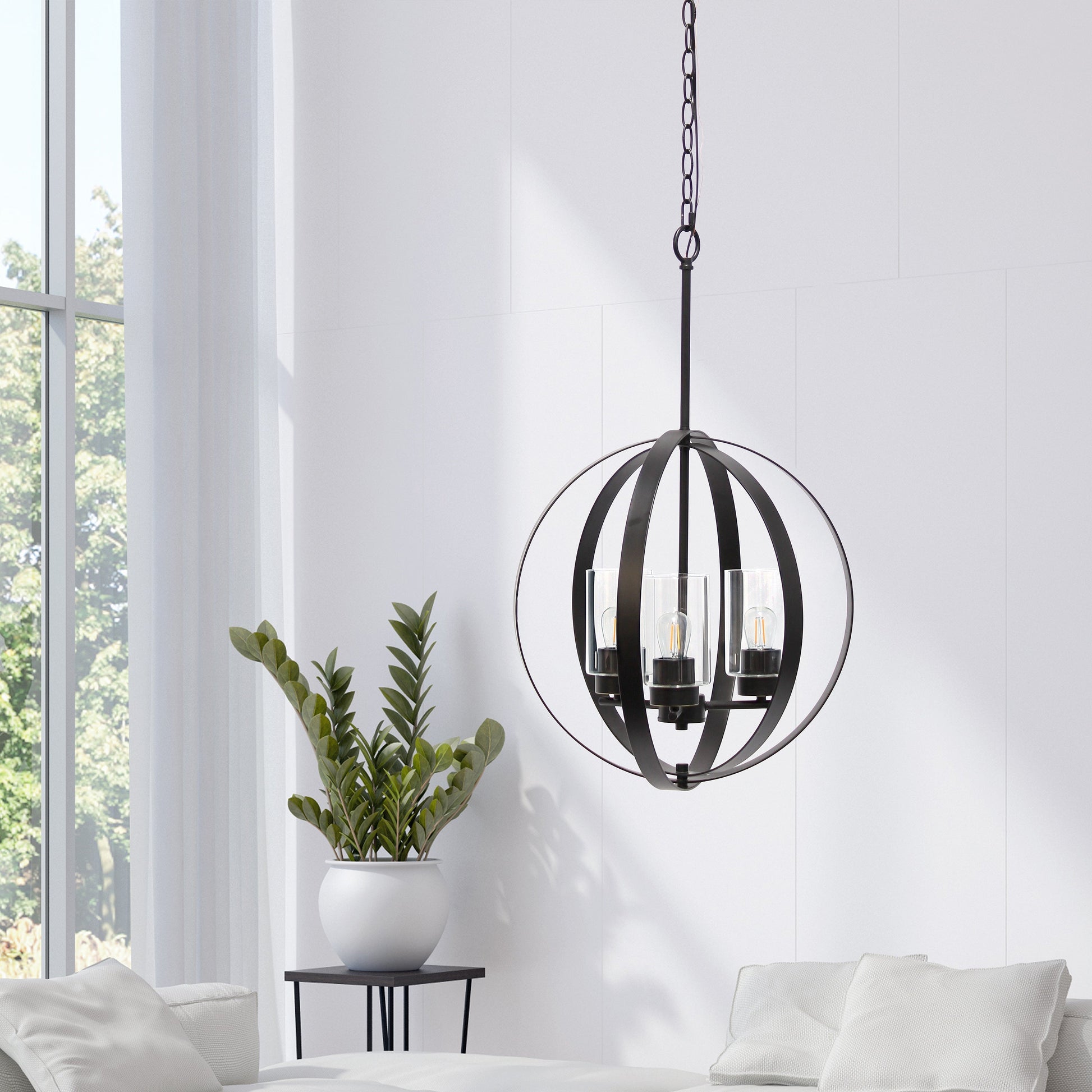 All The Rages Lalia Home 18" Restoration Bronze 3-Light Adjustable Industrial Globe Metal & Clear Glass Pendant Light