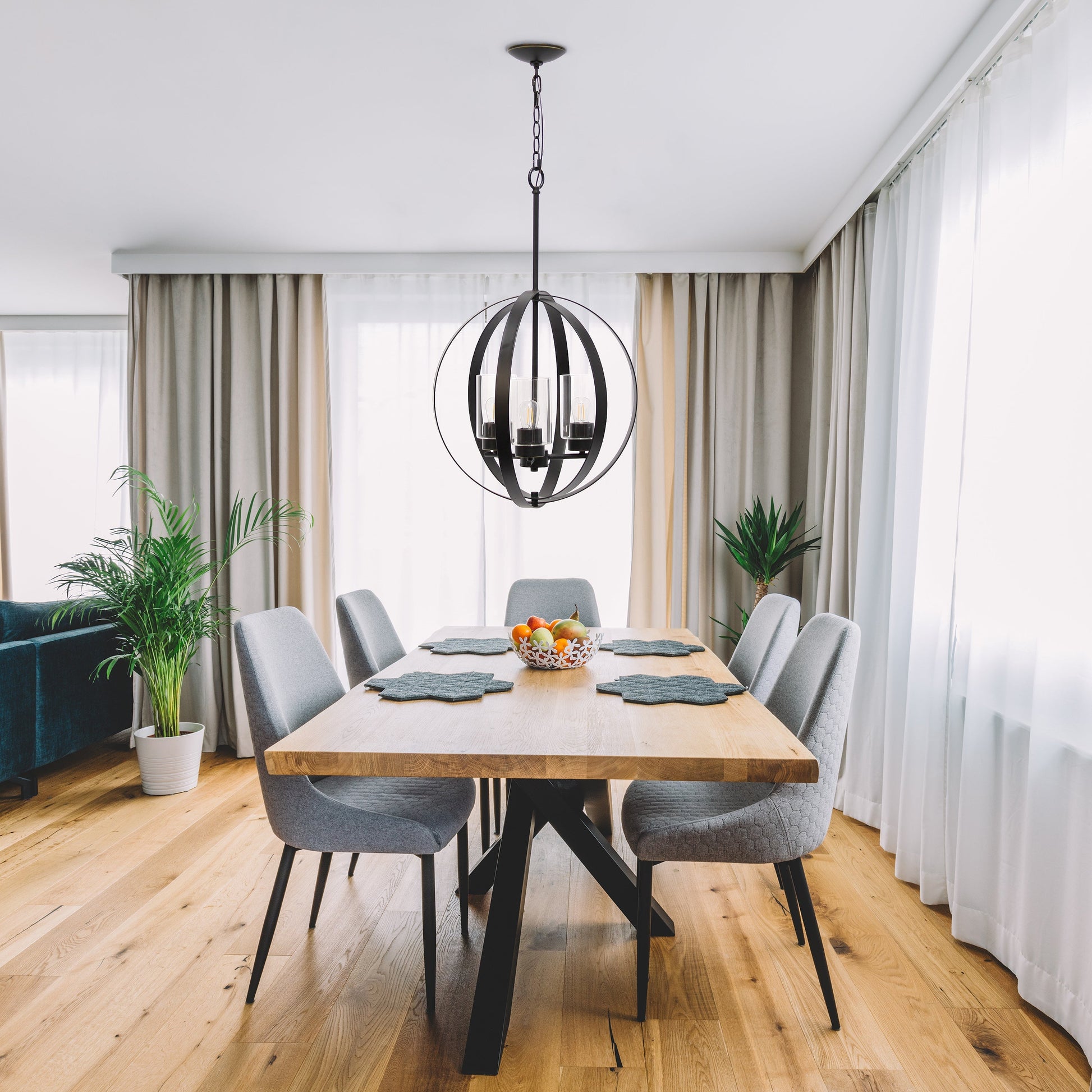 All The Rages Lalia Home 18" Restoration Bronze 3-Light Adjustable Industrial Globe Metal & Clear Glass Pendant Light