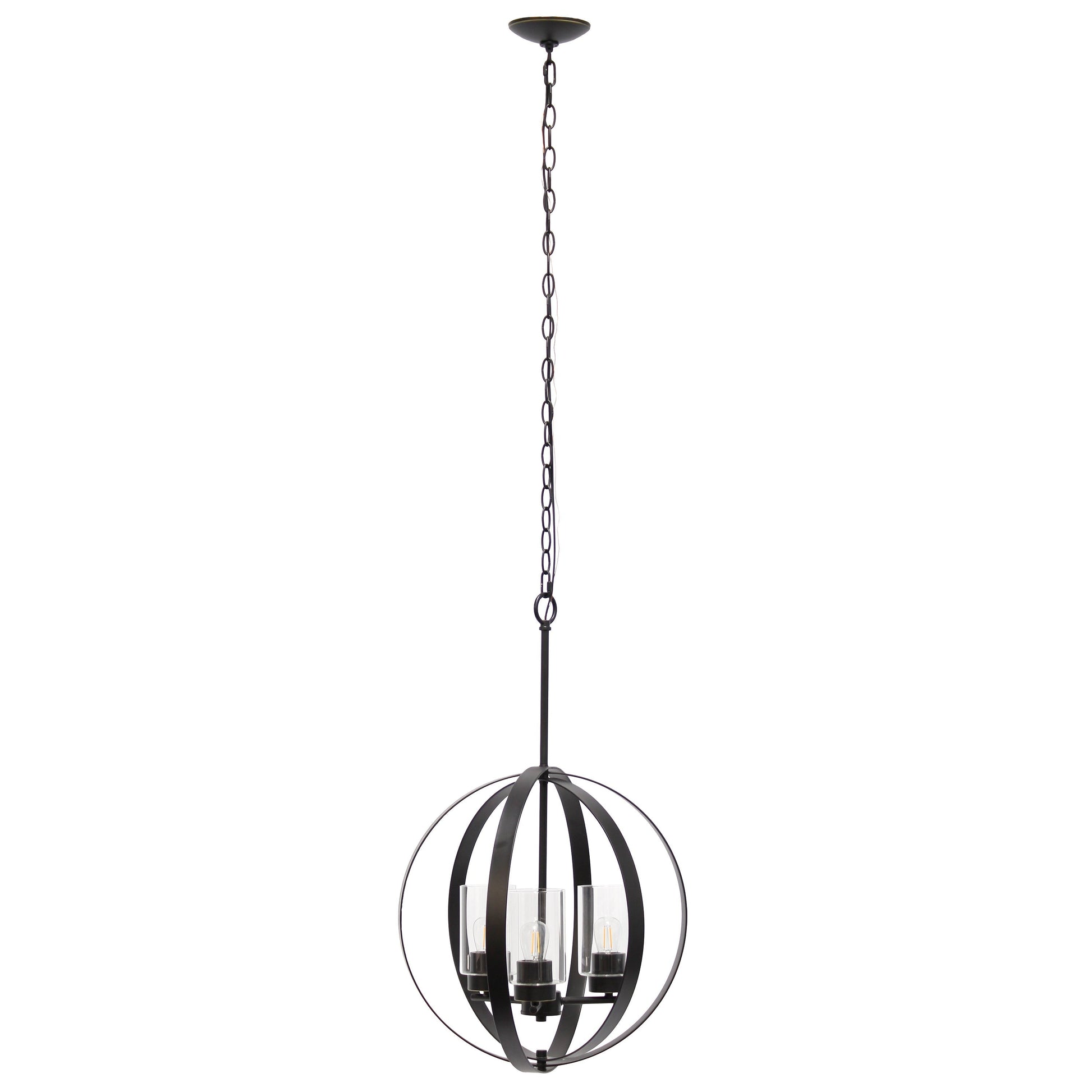 All The Rages Lalia Home 18" Restoration Bronze 3-Light Adjustable Industrial Globe Metal & Clear Glass Pendant Light