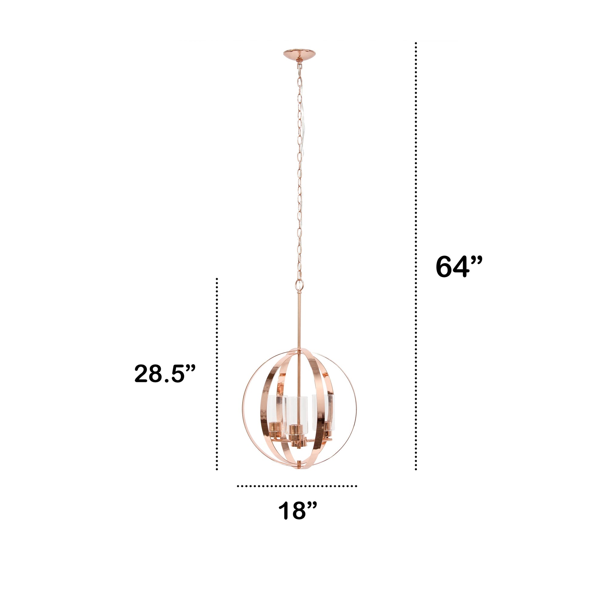 All The Rages Lalia Home 18" Rose Gold 3-Light Adjustable Industrial Globe Metal & Clear Glass Pendant Light