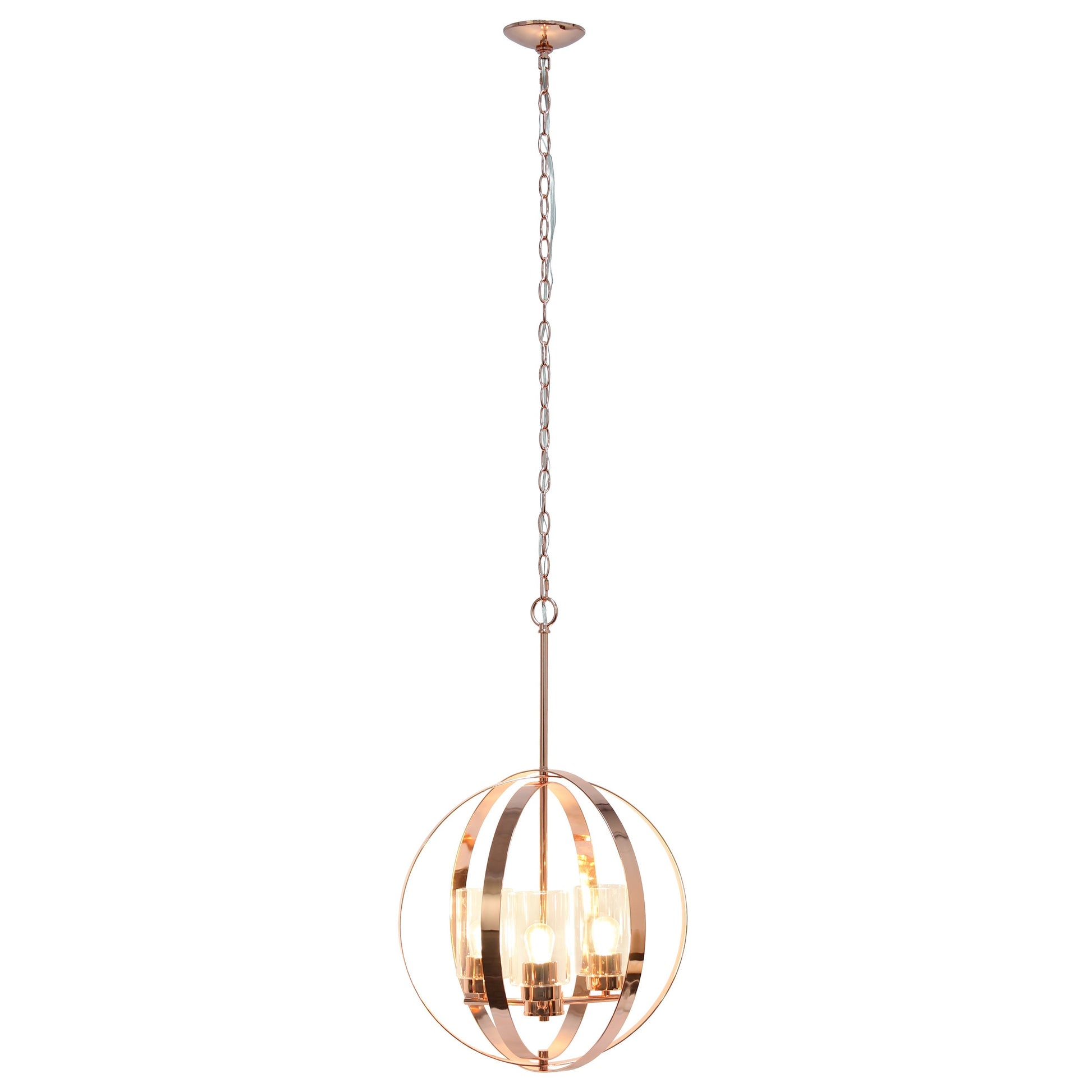 All The Rages Lalia Home 18" Rose Gold 3-Light Adjustable Industrial Globe Metal & Clear Glass Pendant Light