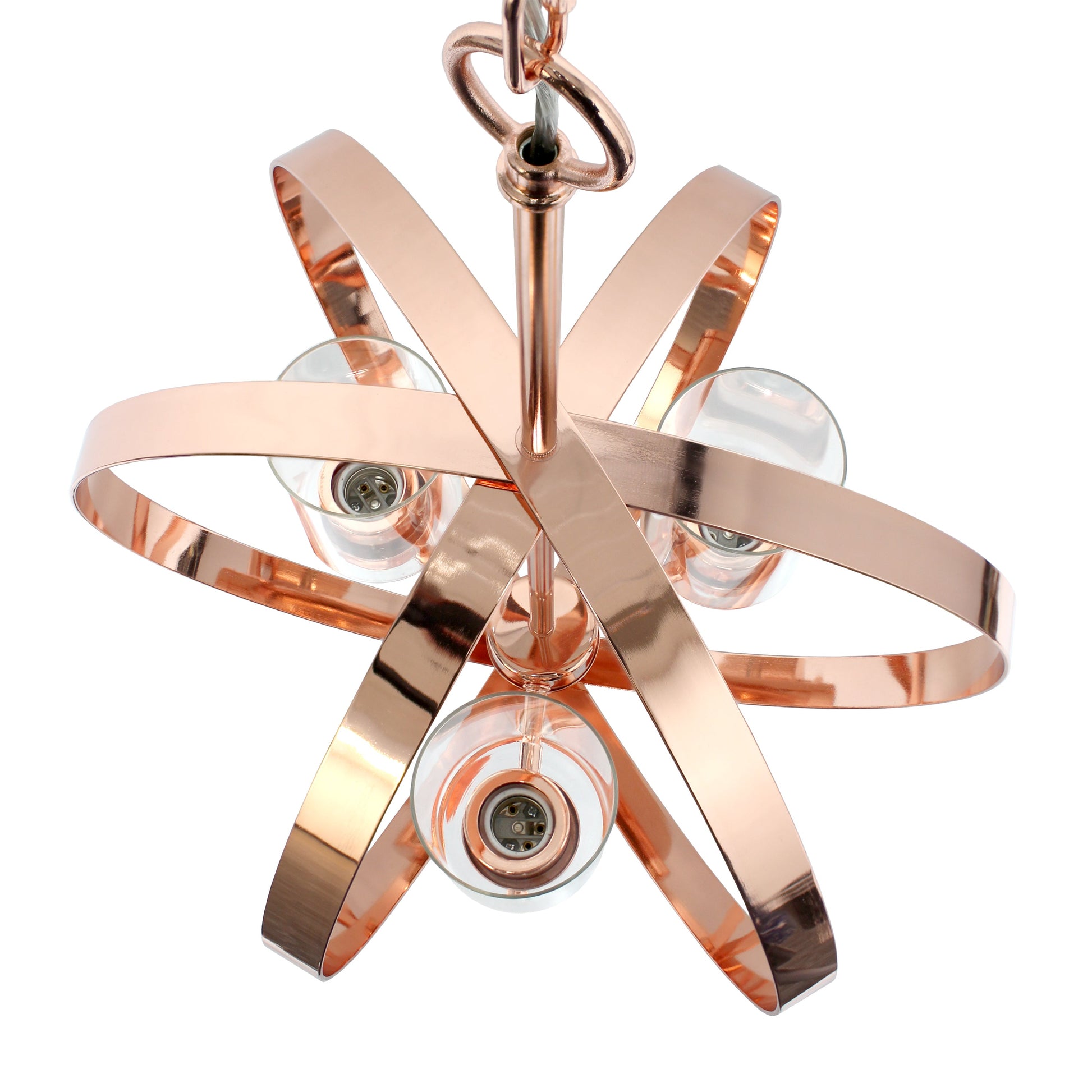 All The Rages Lalia Home 18" Rose Gold 3-Light Adjustable Industrial Globe Metal & Clear Glass Pendant Light