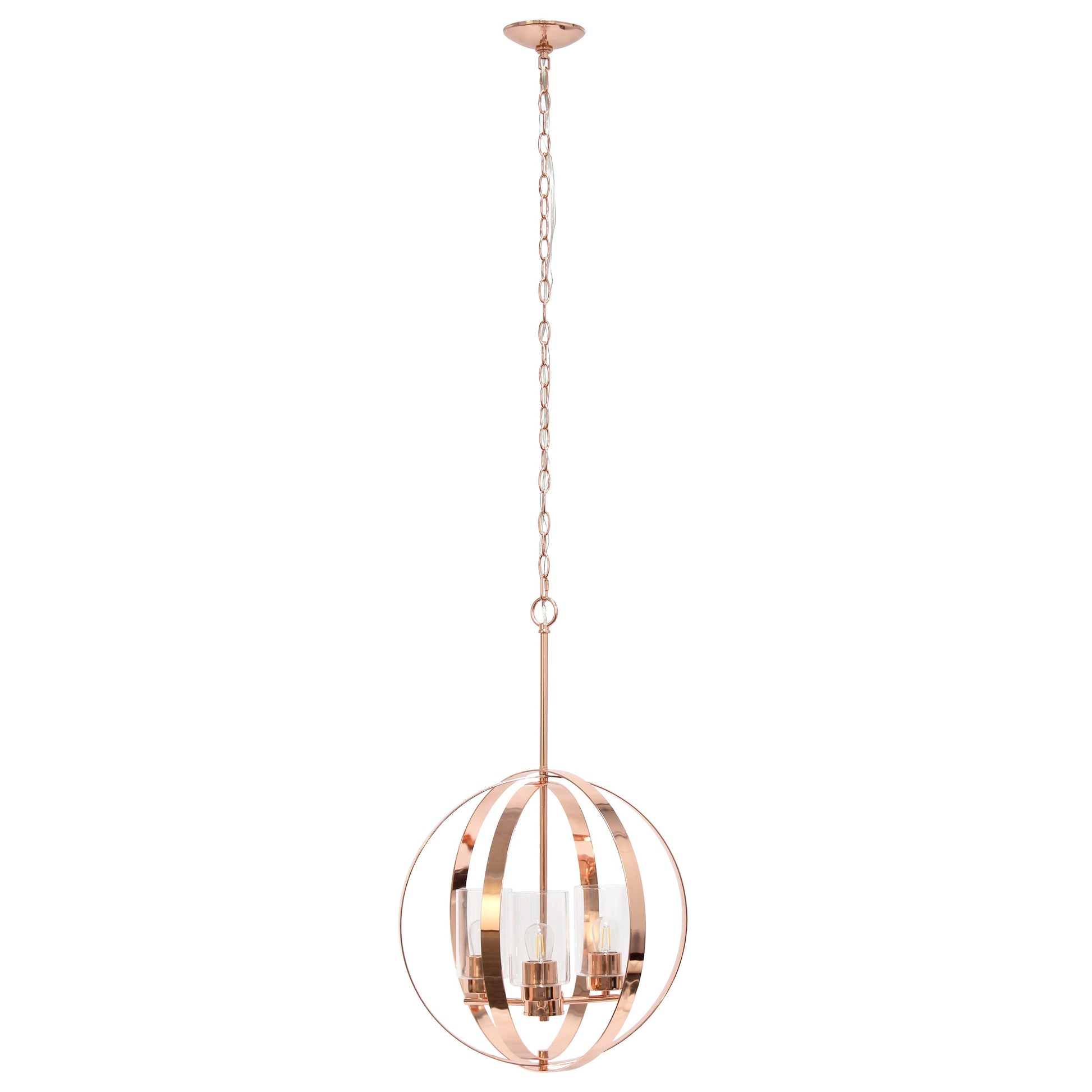 All The Rages Lalia Home 18" Rose Gold 3-Light Adjustable Industrial Globe Metal & Clear Glass Pendant Light