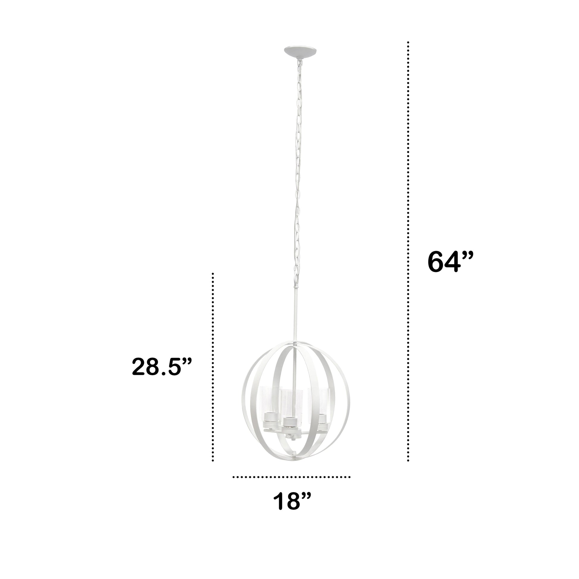 All The Rages Lalia Home 18" White 3-Light Adjustable Industrial Globe Metal & Clear Glass Pendant Light