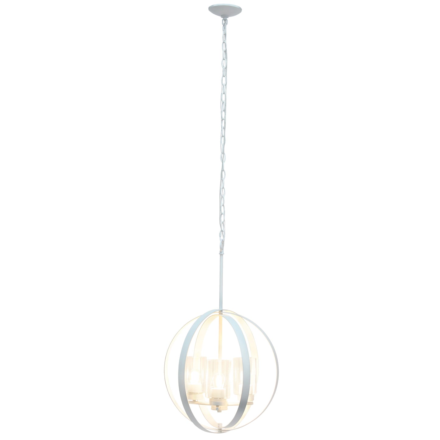 All The Rages Lalia Home 18" White 3-Light Adjustable Industrial Globe Metal & Clear Glass Pendant Light