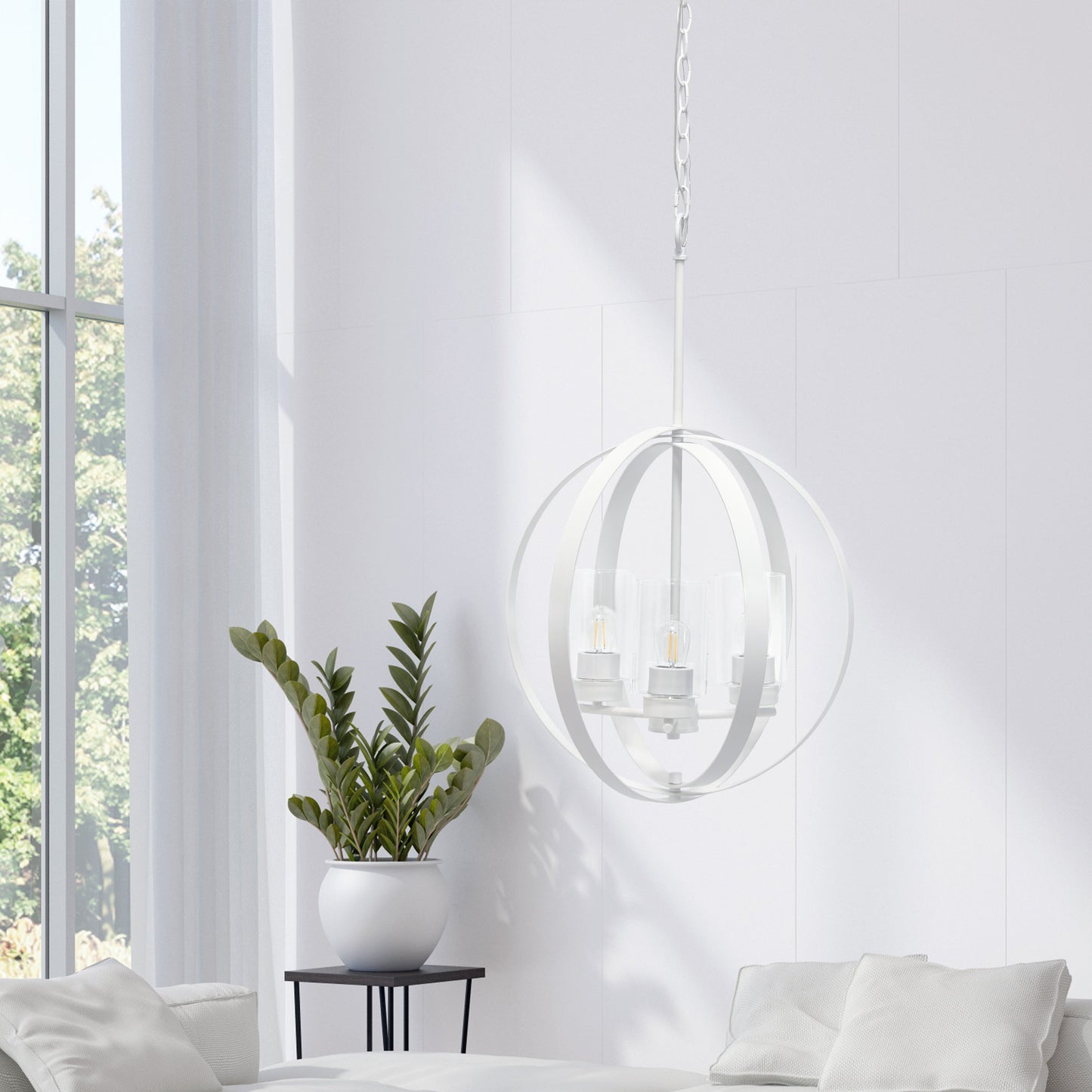 All The Rages Lalia Home 18" White 3-Light Adjustable Industrial Globe Metal & Clear Glass Pendant Light