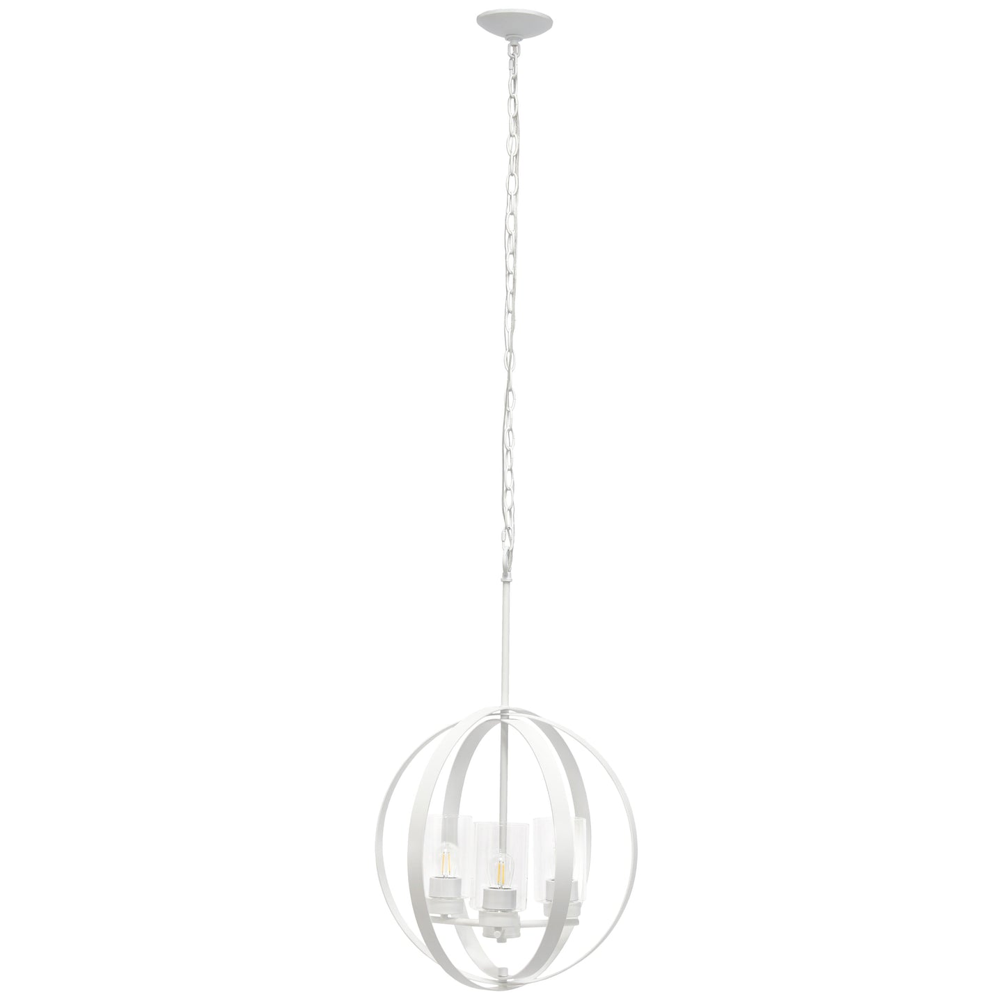 All The Rages Lalia Home 18" White 3-Light Adjustable Industrial Globe Metal & Clear Glass Pendant Light