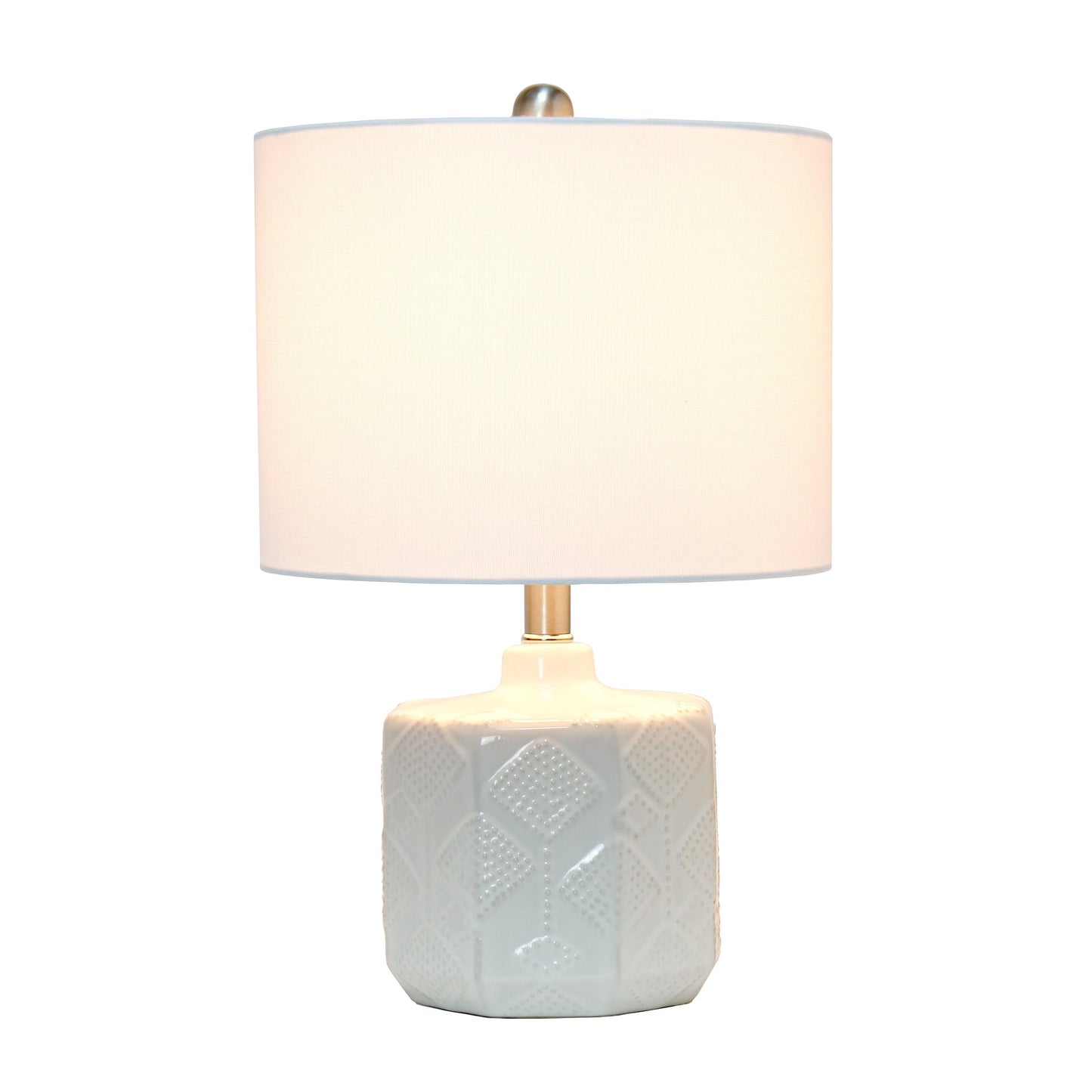 All The Rages Lalia Home 19" Off White Ceramic Eyelet Pattern Floral Textured Table Lamp With White Fabric Shade