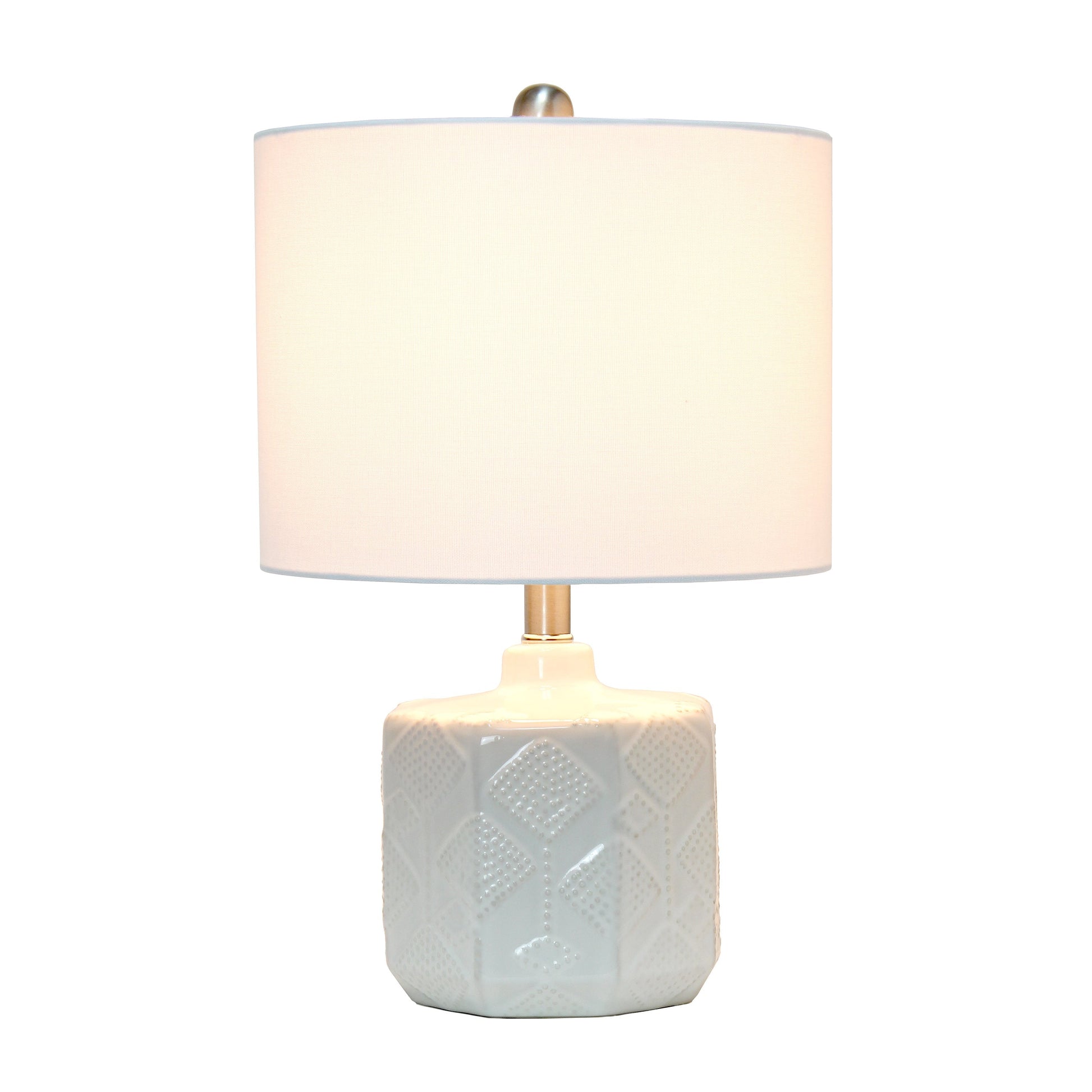 All The Rages Lalia Home 19" Off White Ceramic Eyelet Pattern Floral Textured Table Lamp With White Fabric Shade