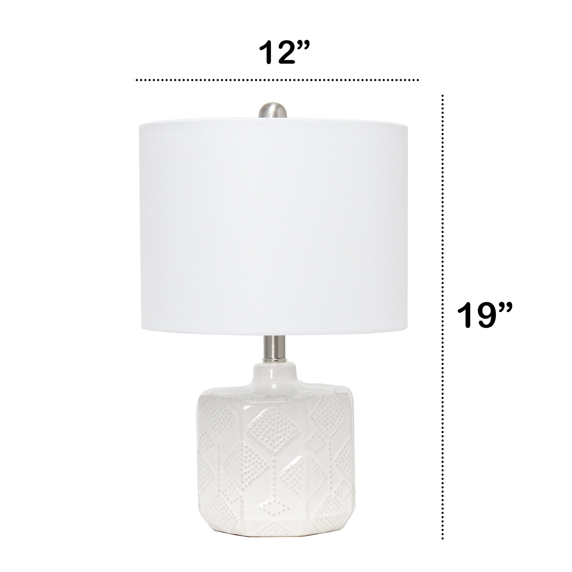 All The Rages Lalia Home 19" Off White Ceramic Eyelet Pattern Floral Textured Table Lamp With White Fabric Shade