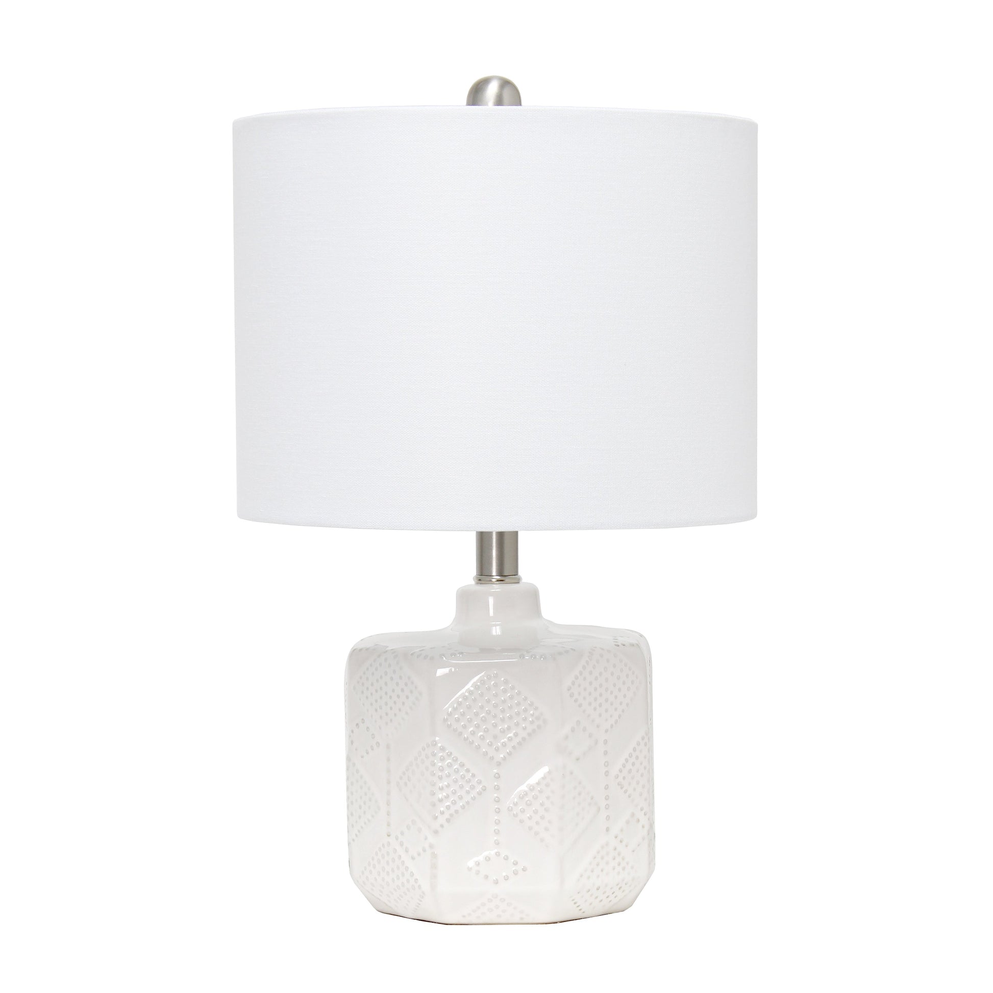 All The Rages Lalia Home 19" Off White Ceramic Eyelet Pattern Floral Textured Table Lamp With White Fabric Shade